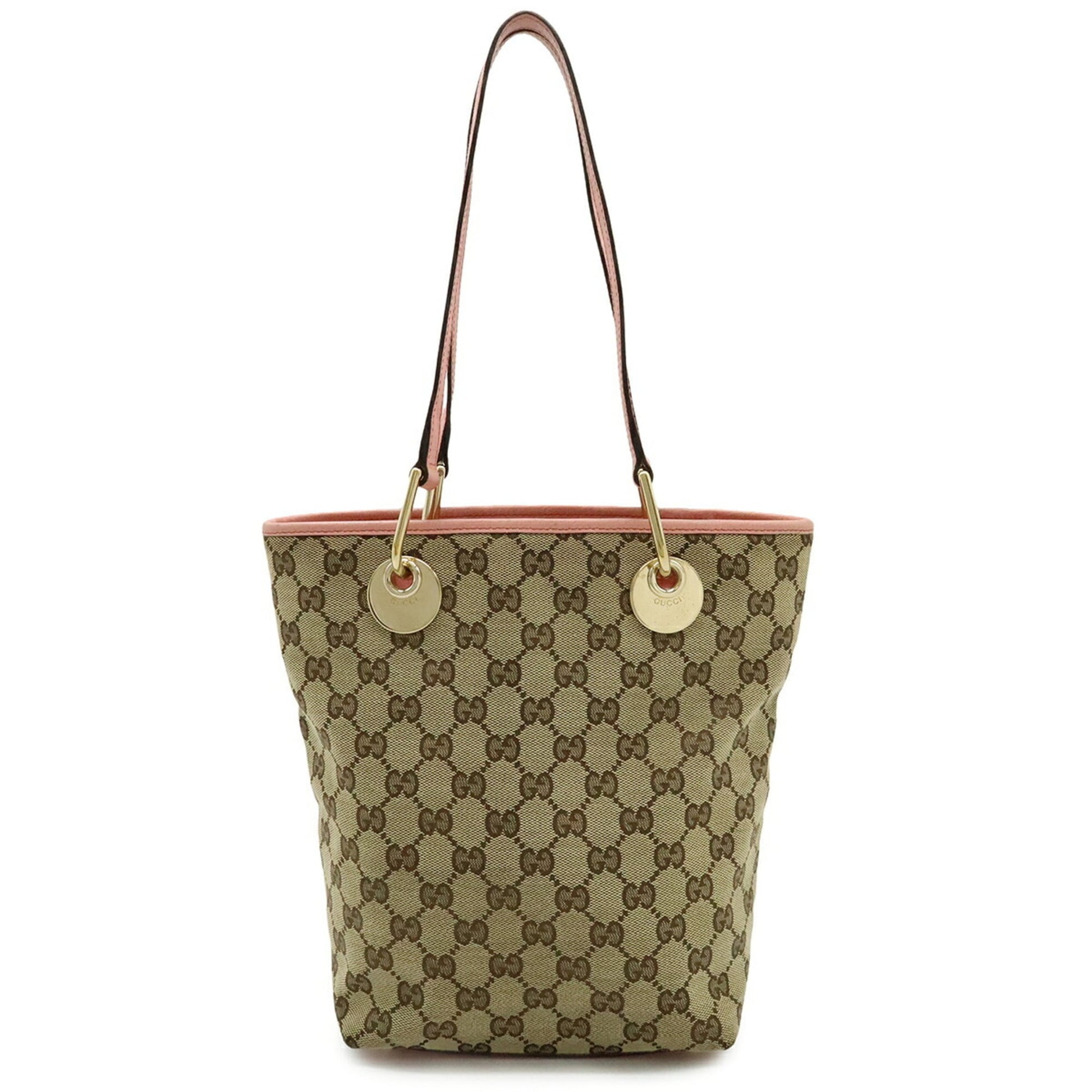Gucci Beige Khaki Pink Canvas Leather Shoulder Bag Tote Bag