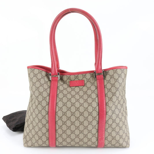 Gucci Brown Red Color Leather Coated Canvas Tote Bag