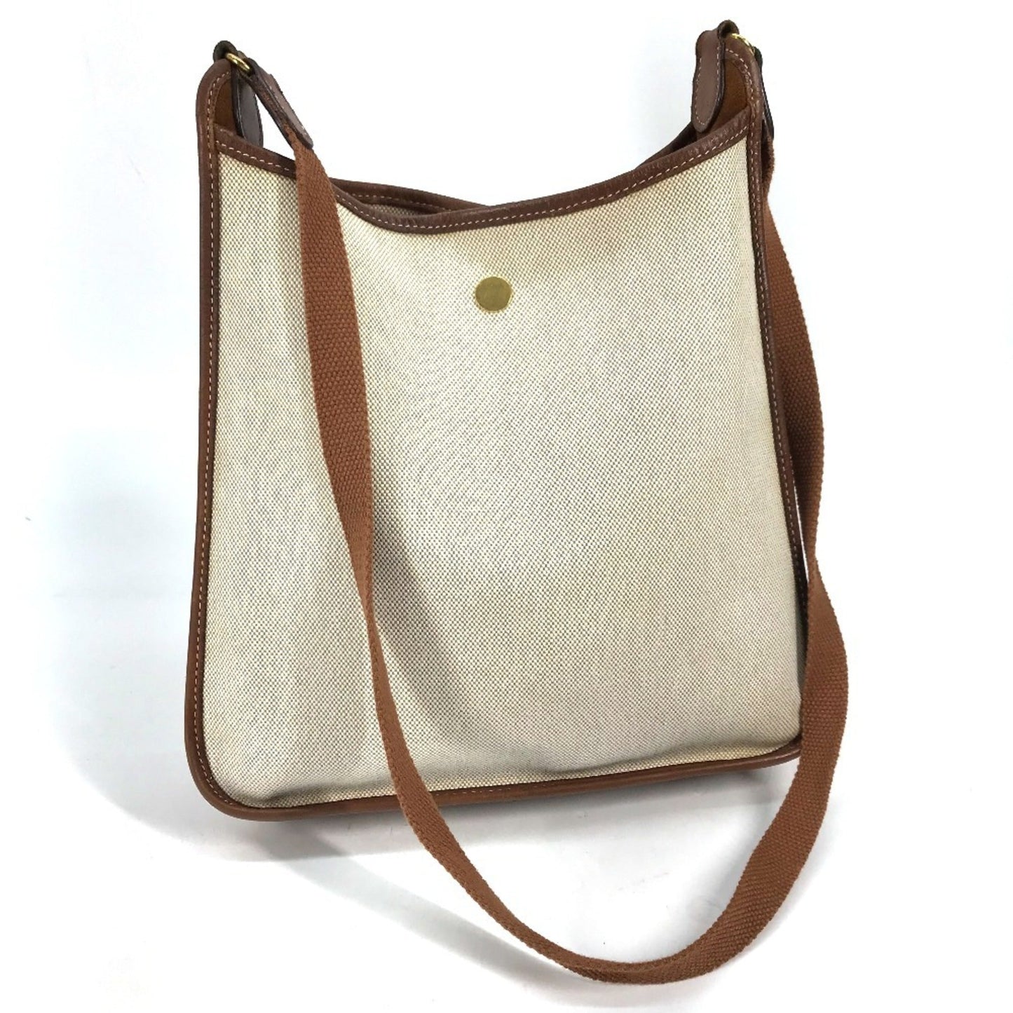 Hermes Vespa Toile Officier Shoulder Bag Tote Bag Leather Beige
