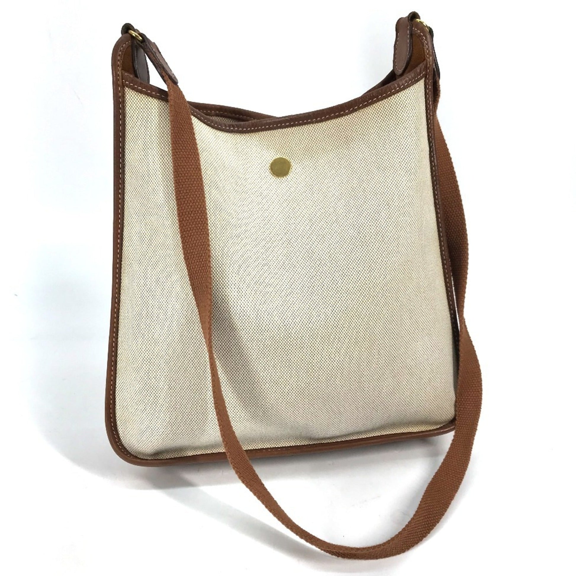 Hermes Vespa Toile Officier Shoulder Bag Tote Bag Leather Beige