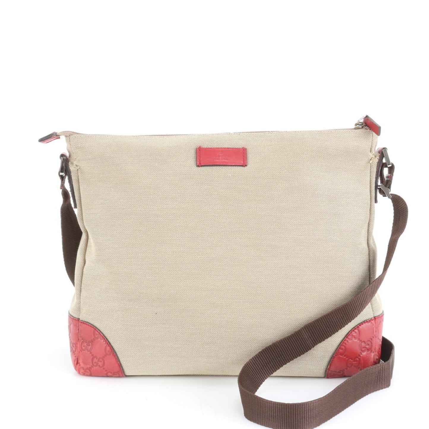 Gucci Brown Leather Canvas Shoulder Bag