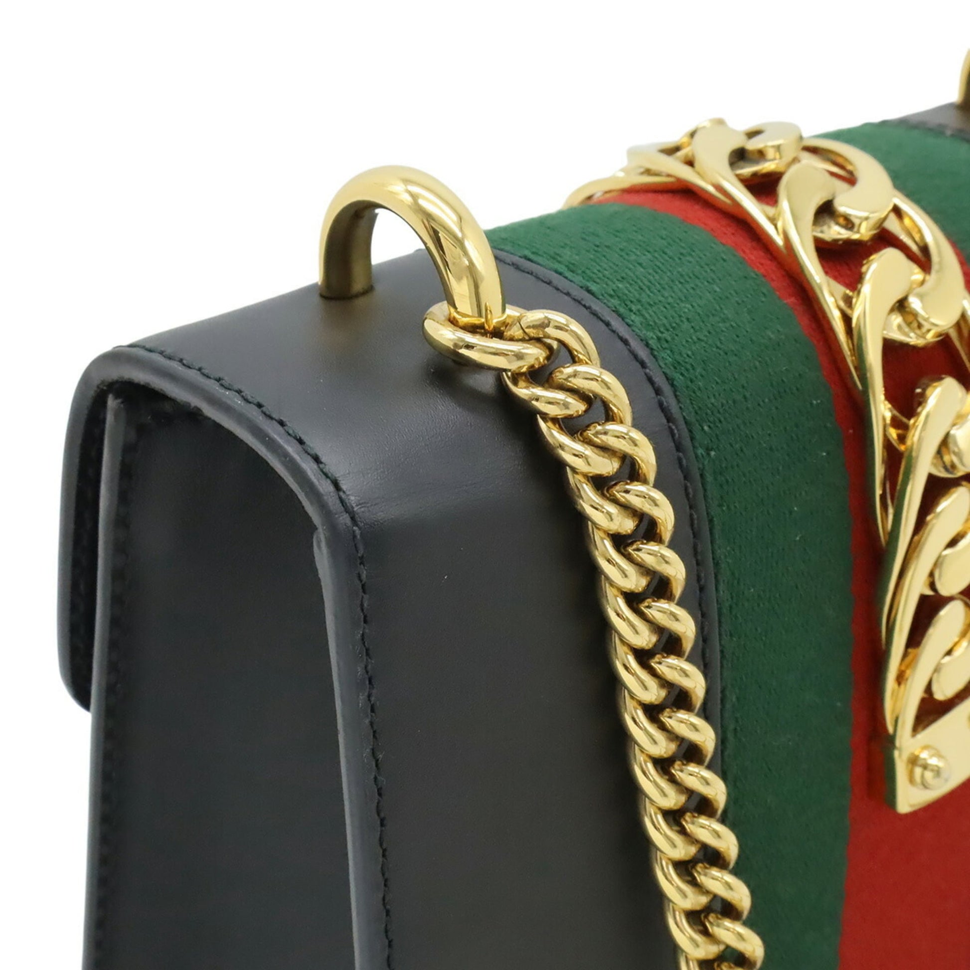 Gucci Black Green Red Color Leather Pochette Shoulder Bag