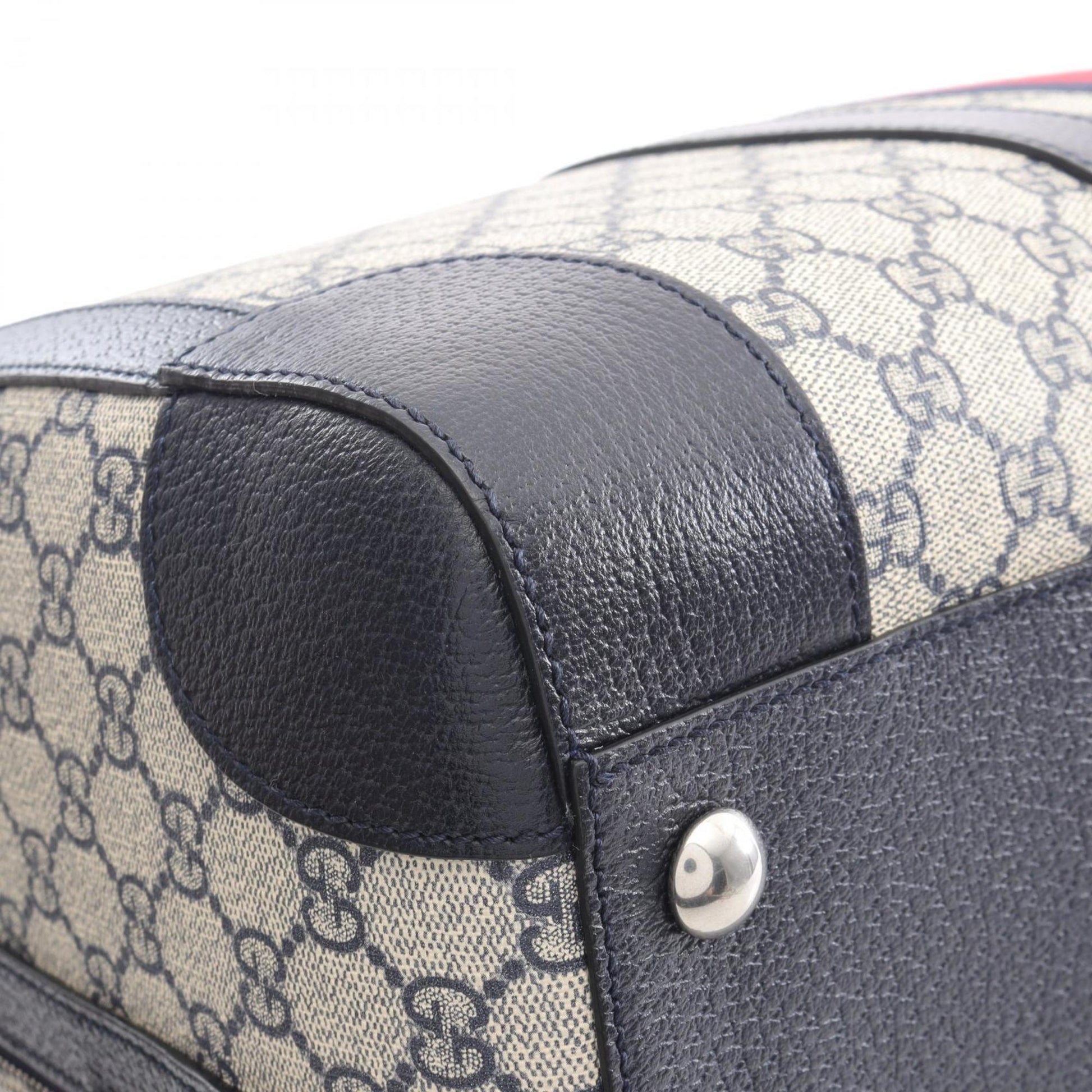 Gucci Ivory Navy Pvc Leather Boston Bag