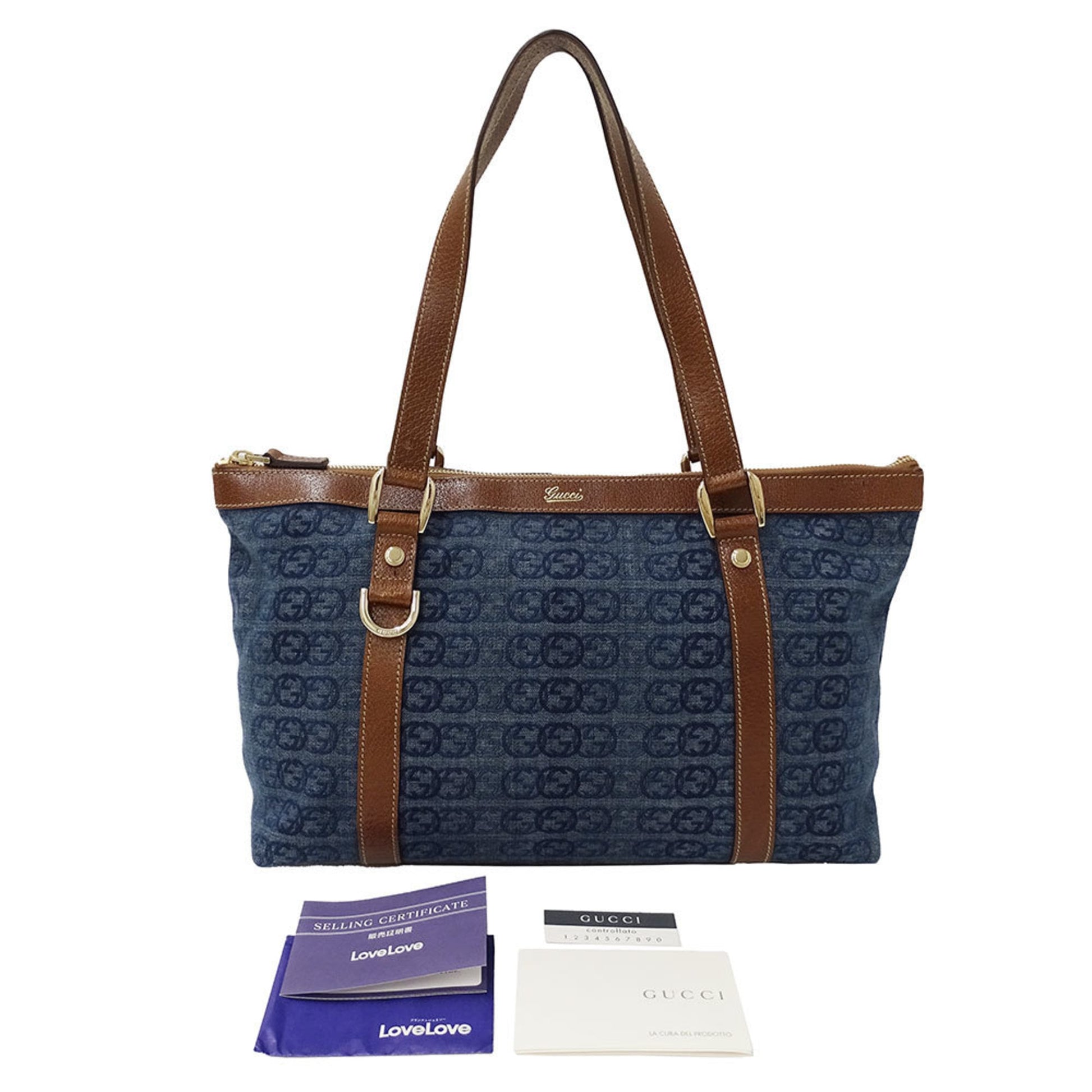 Gucci Blue Brown Denim Tote Bag