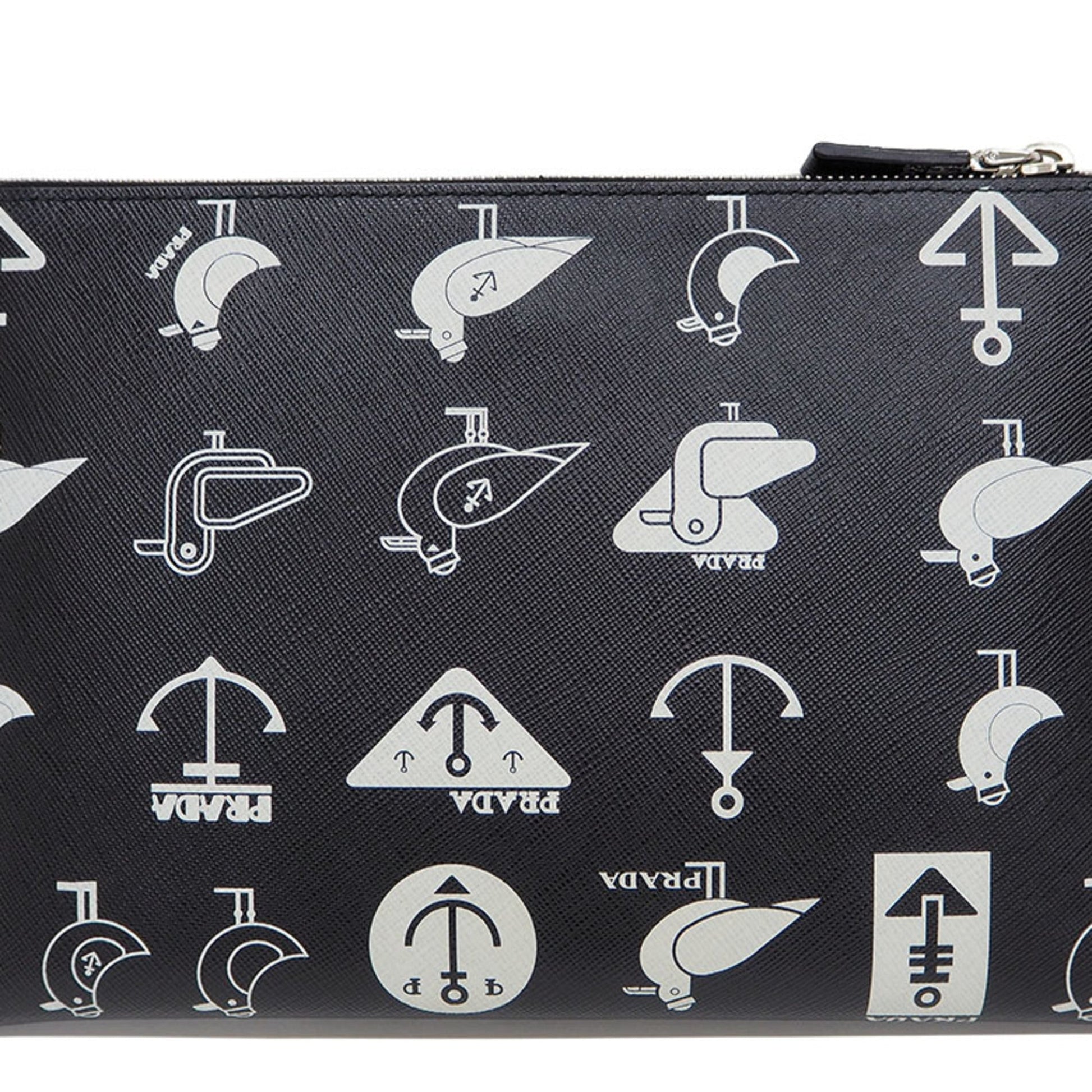 Prada Document Holder Clutch Bag Pouch Leather Saffiano Black