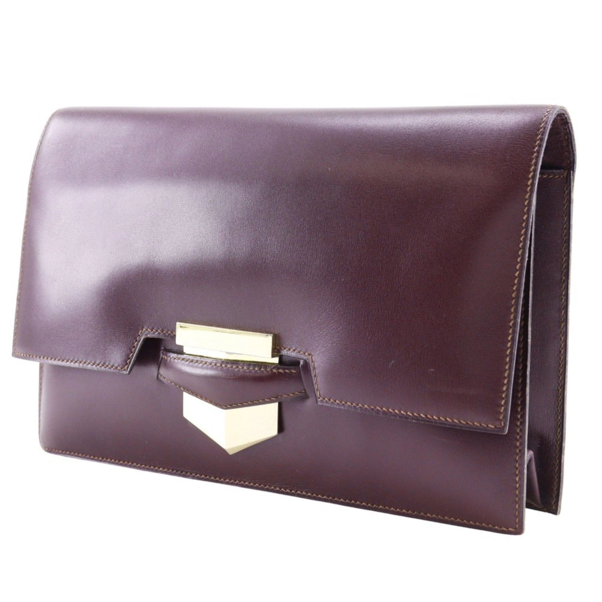 Hermes Bordeaux Box Calf Clutch Bag Leather