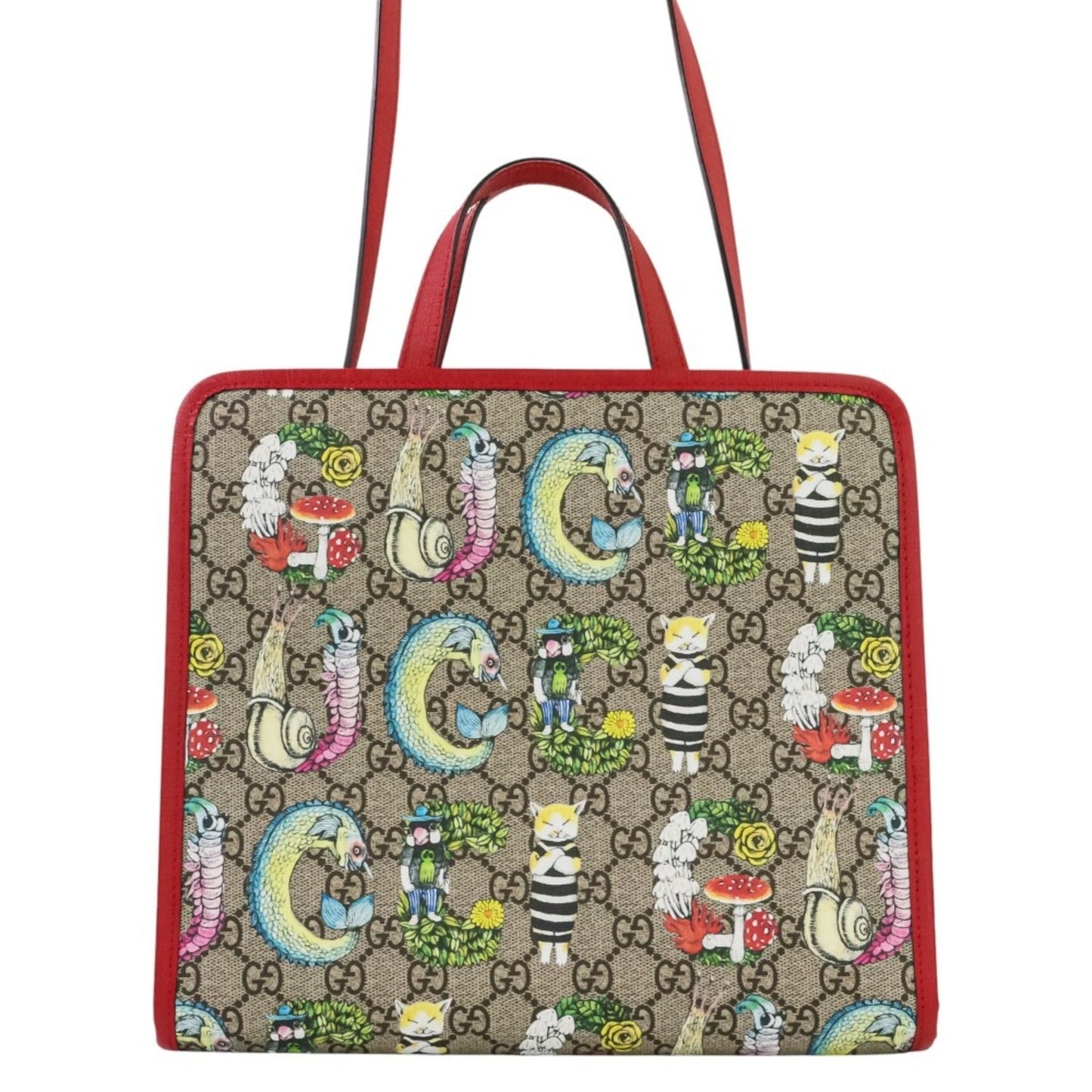 Gucci Beige Red Color Gg Supreme Tote Bag