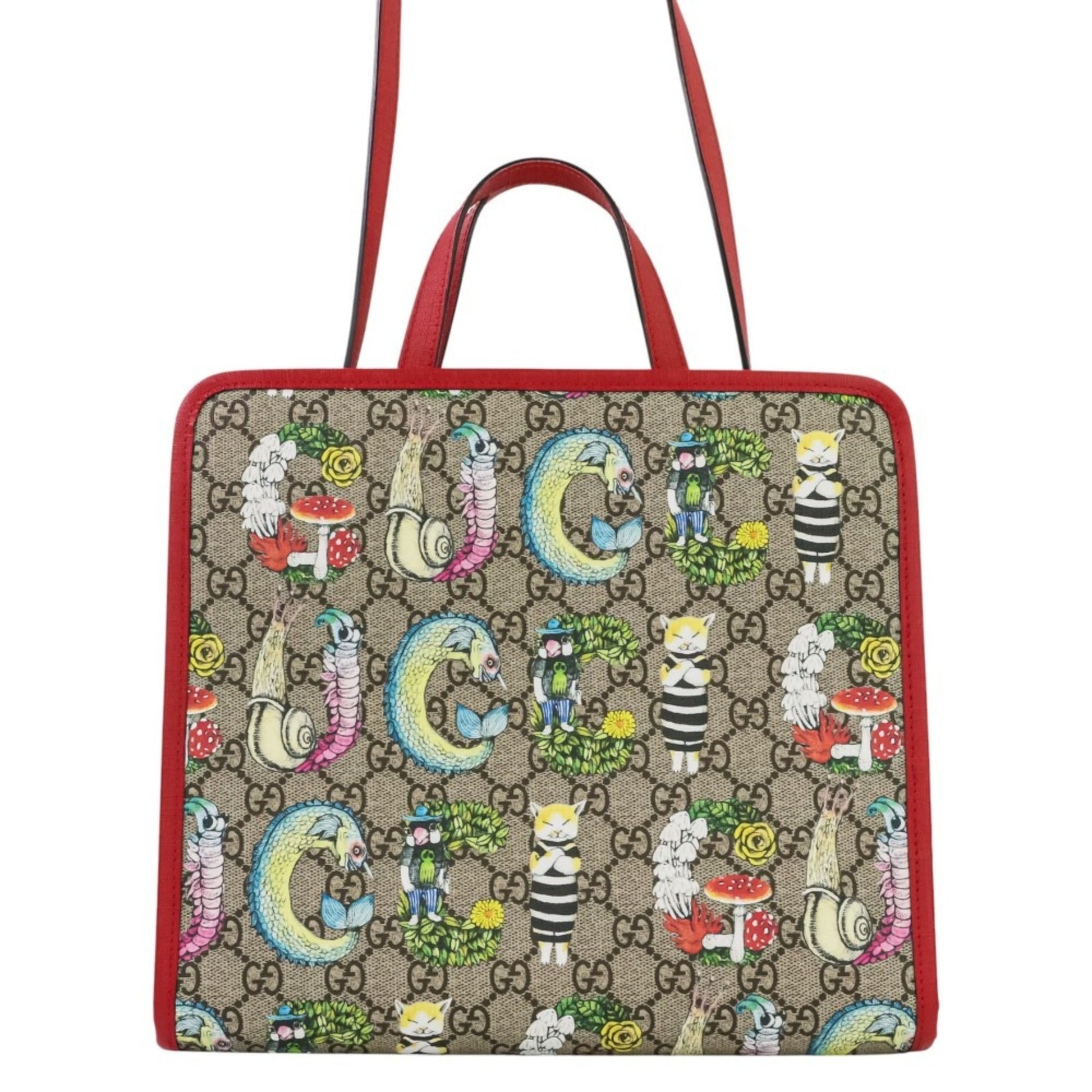 Gucci Beige Red Color Gg Supreme Tote Bag