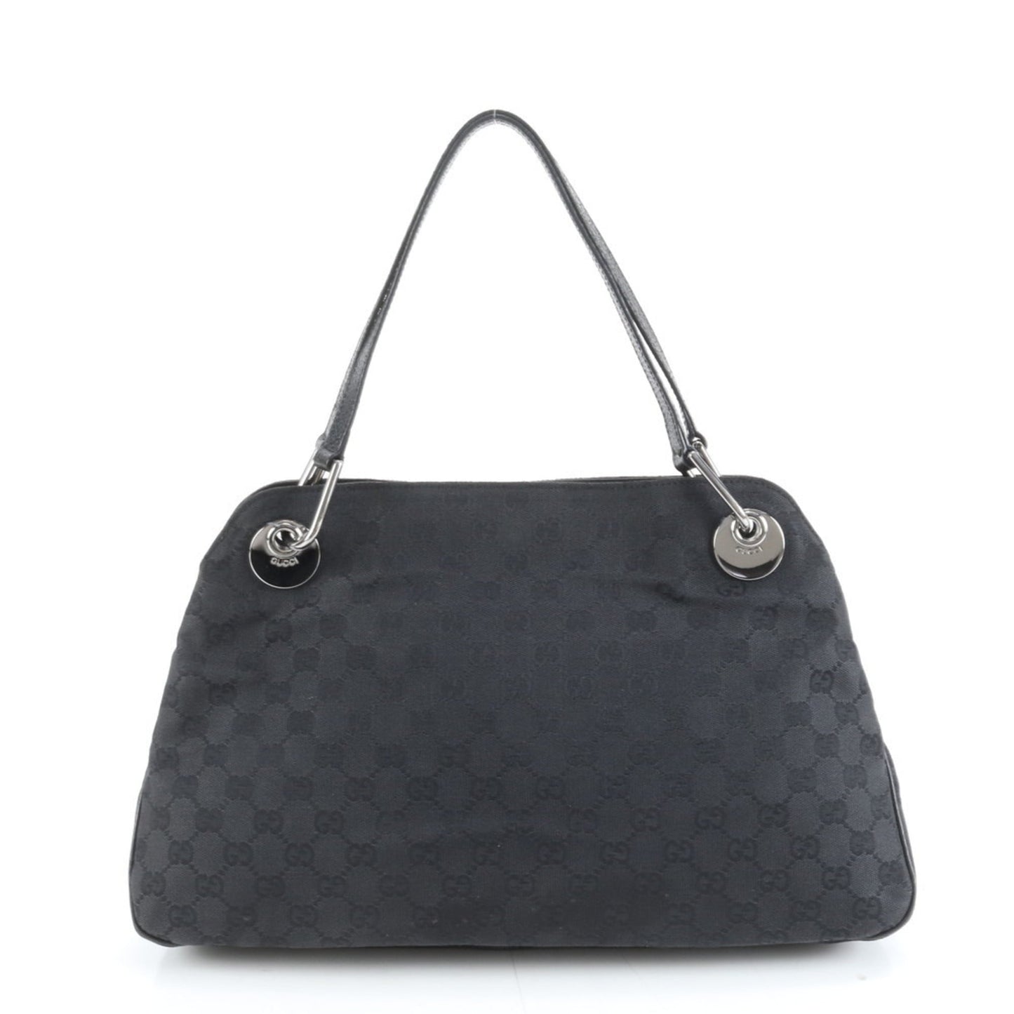 Gucci Black Leather Canvas Tote Bag