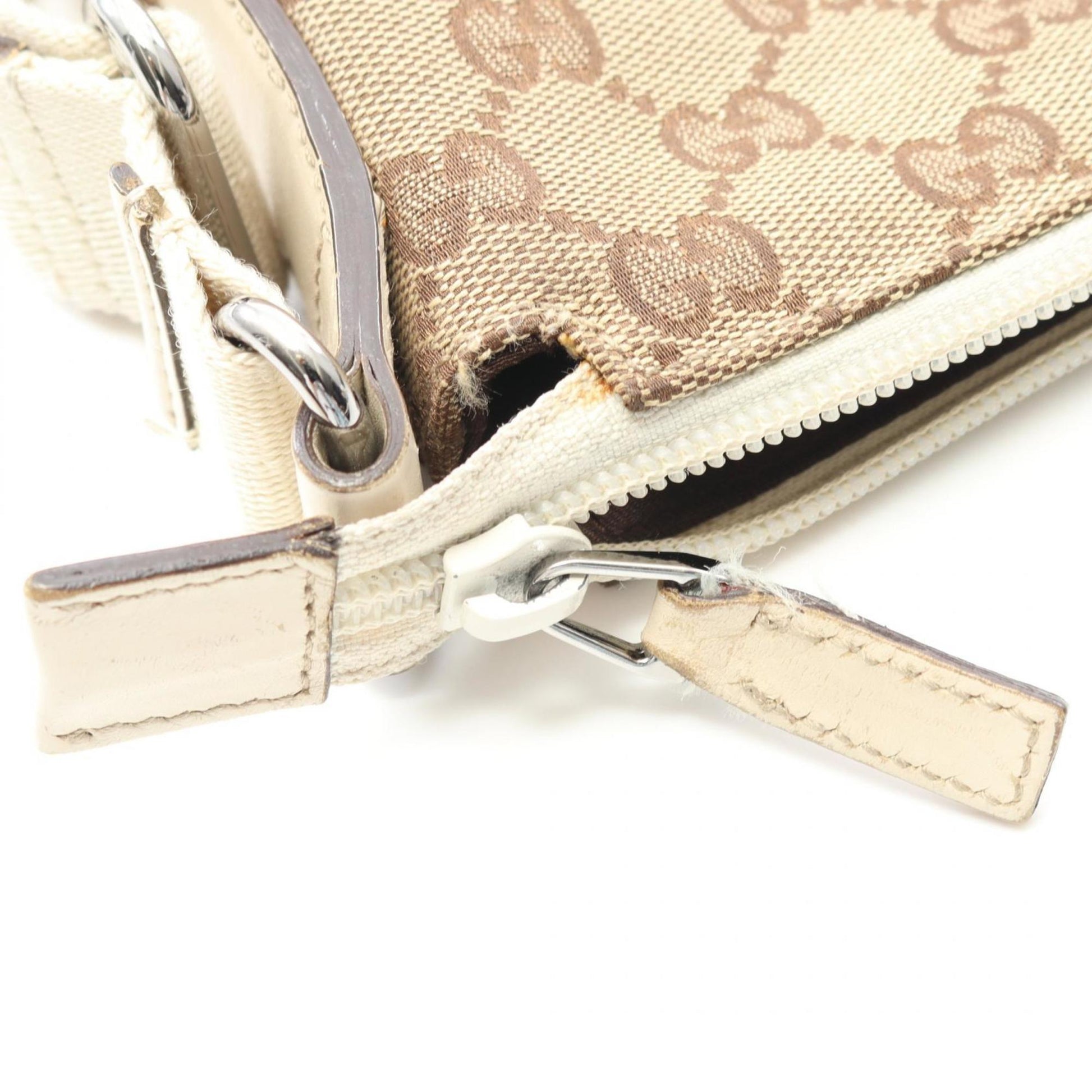 Gucci Beige White Gg Canvas Leather Shoulder Bag