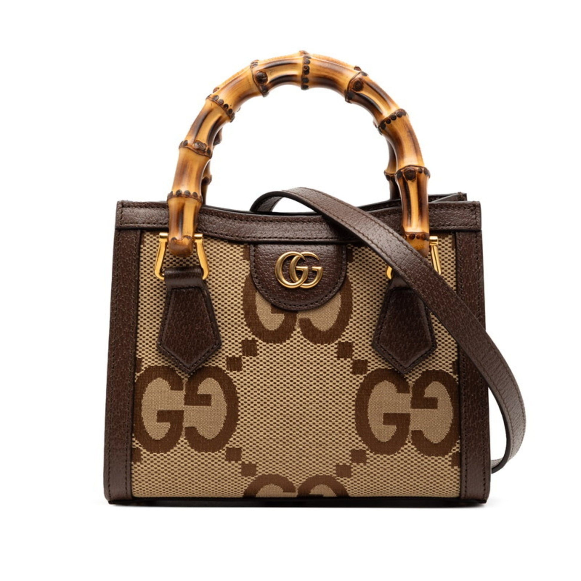 Gucci Brown Canvas Leather Handbag Shoulder Bag