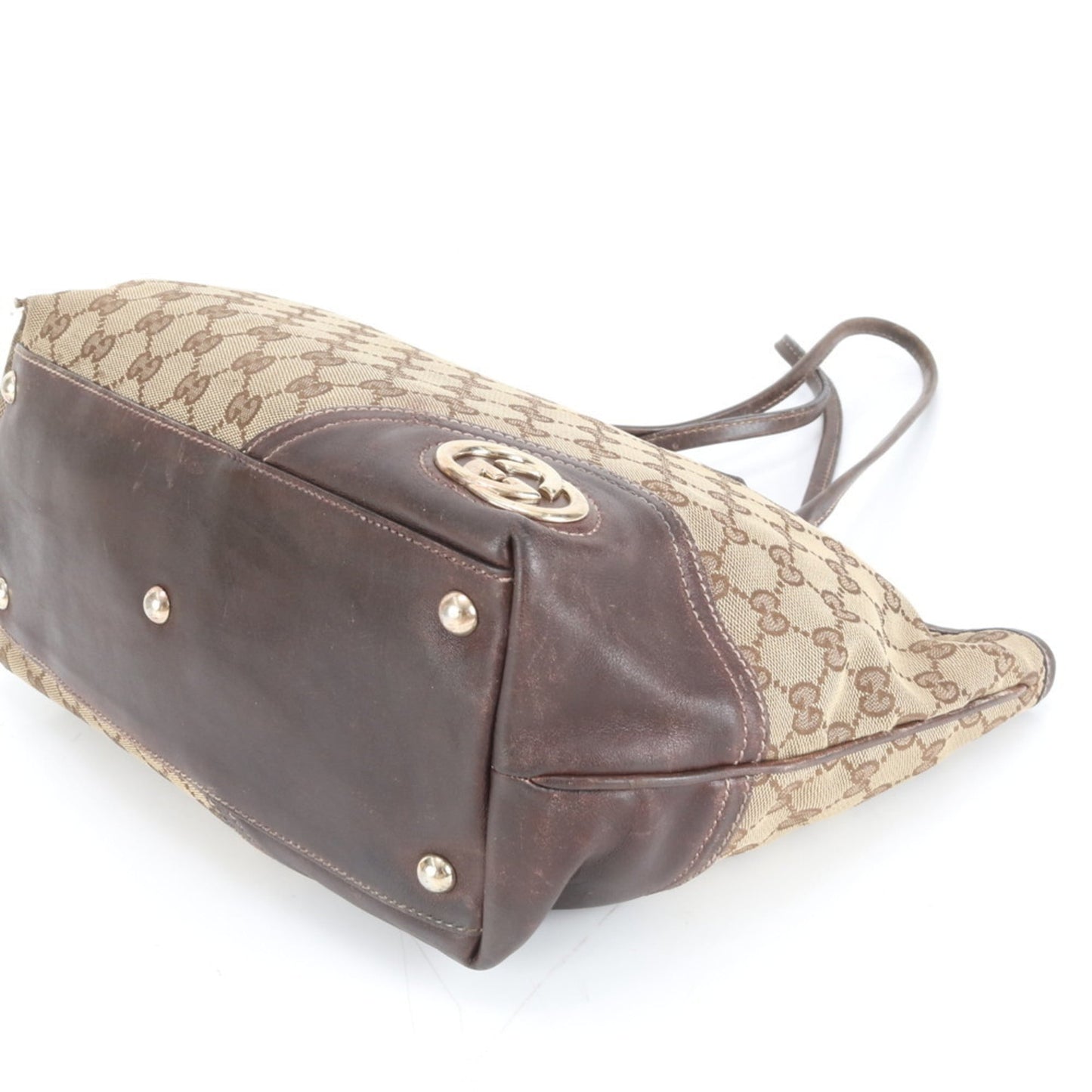 Gucci Brown Leather Canvas Tote Bag