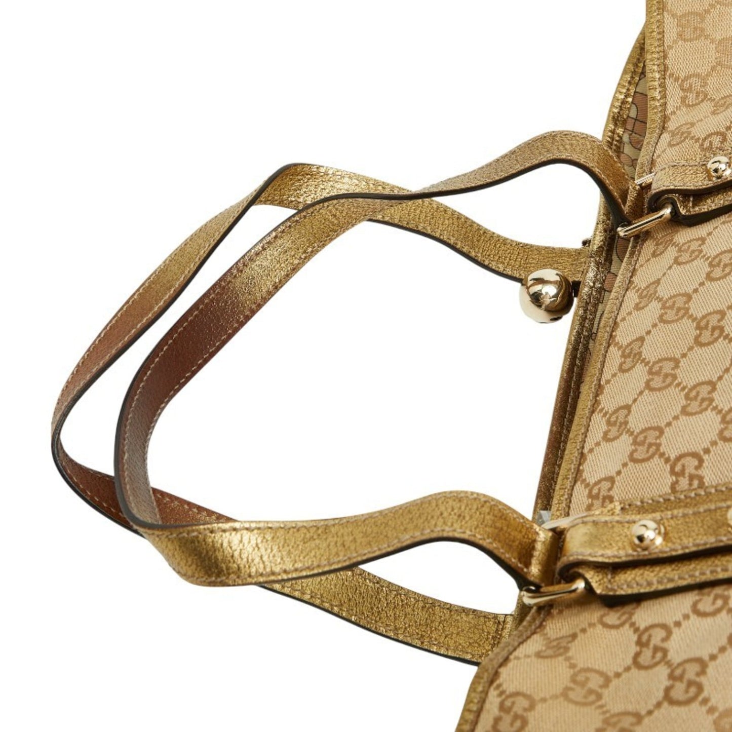 Gucci Brown Gold Canvas Leather Handbag Tote Bag