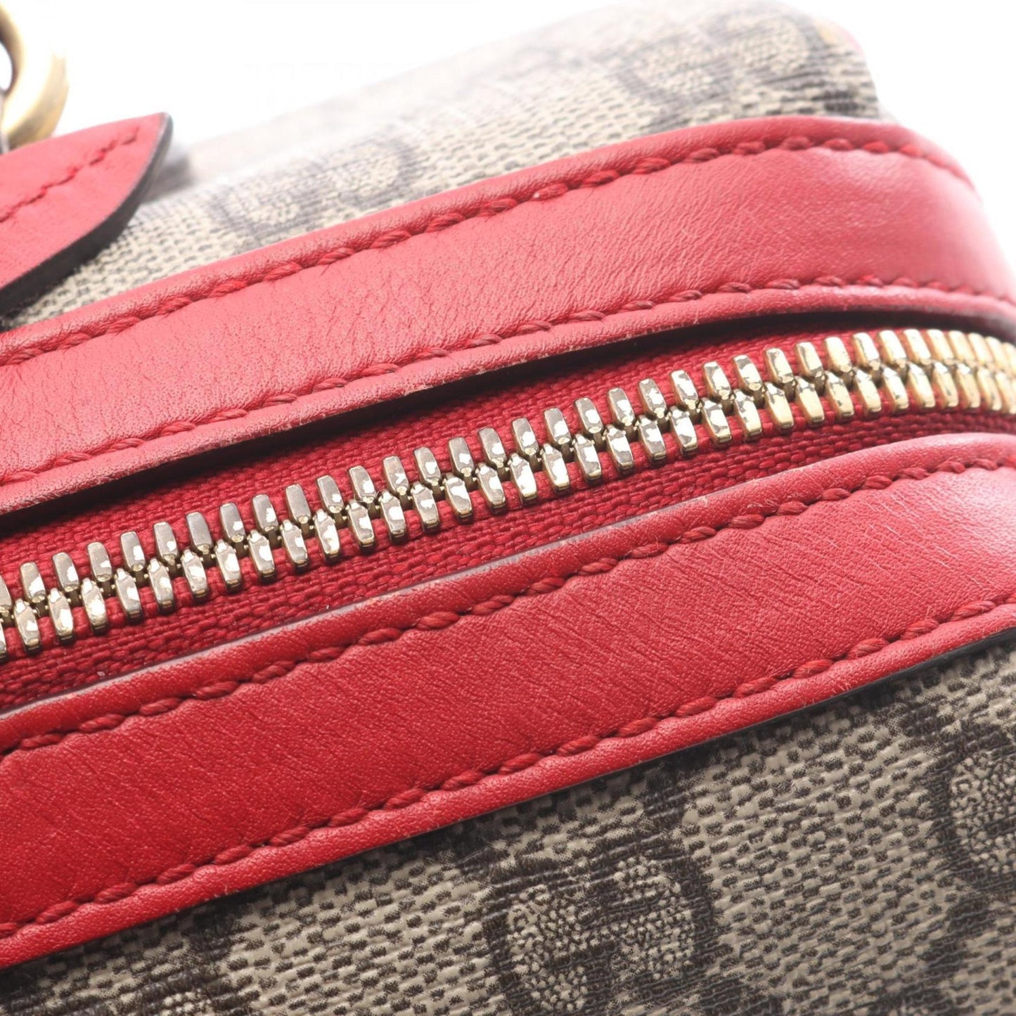 Gucci Beige Red Color Gg Supreme Leather Handbag