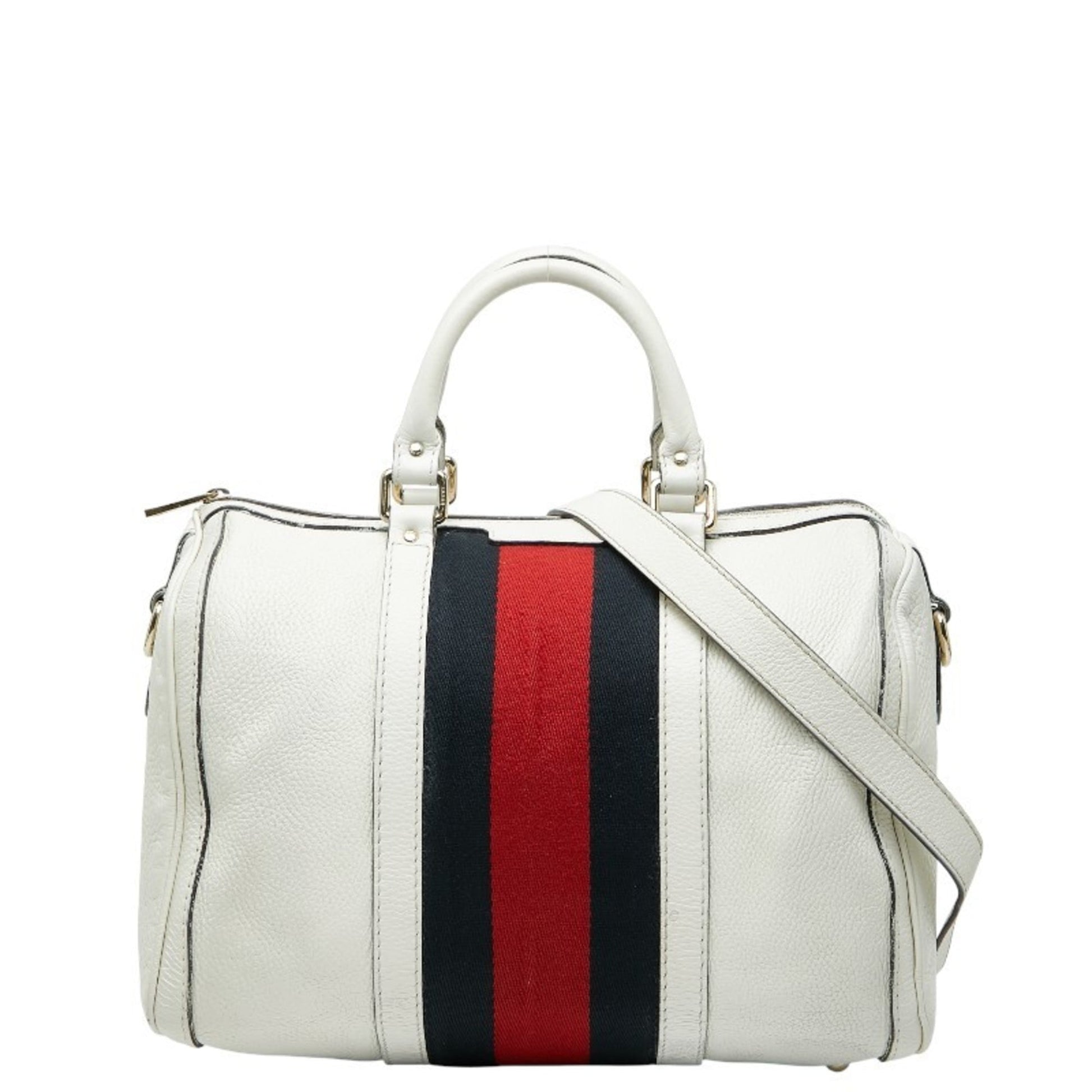 Gucci Beige Red Color Canvas Leather Boston Bag Shoulder Bag
