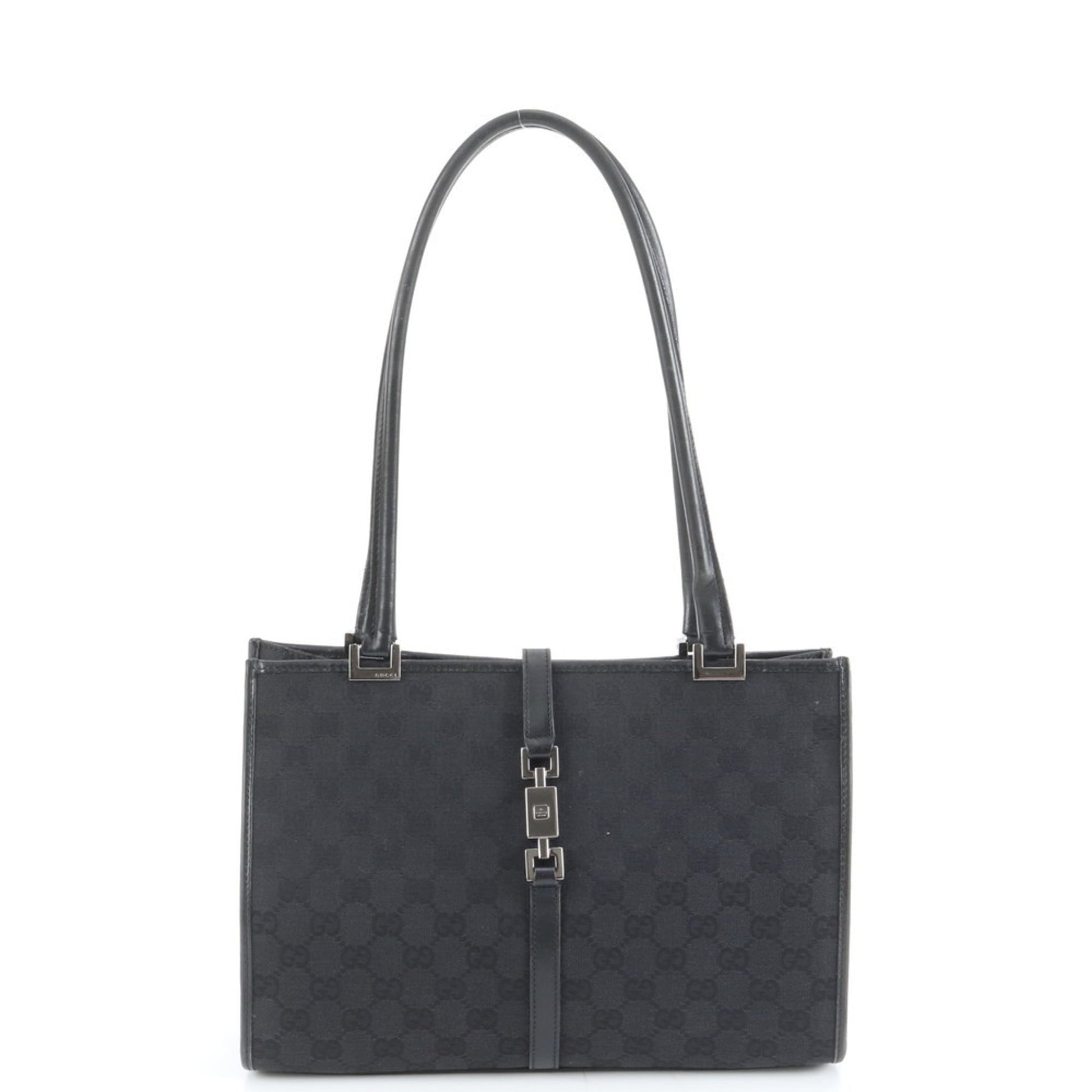 Gucci Black Leather Canvas Tote Bag