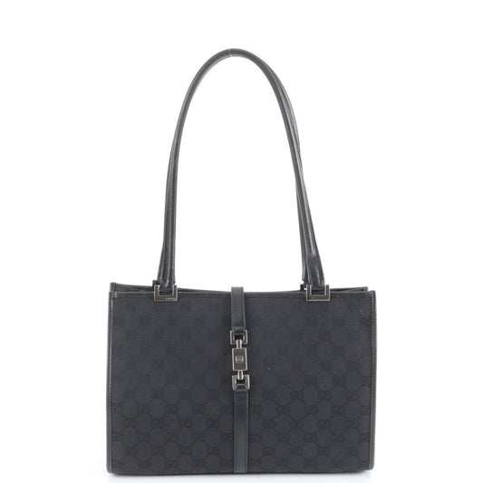Gucci Black Leather Canvas Tote Bag