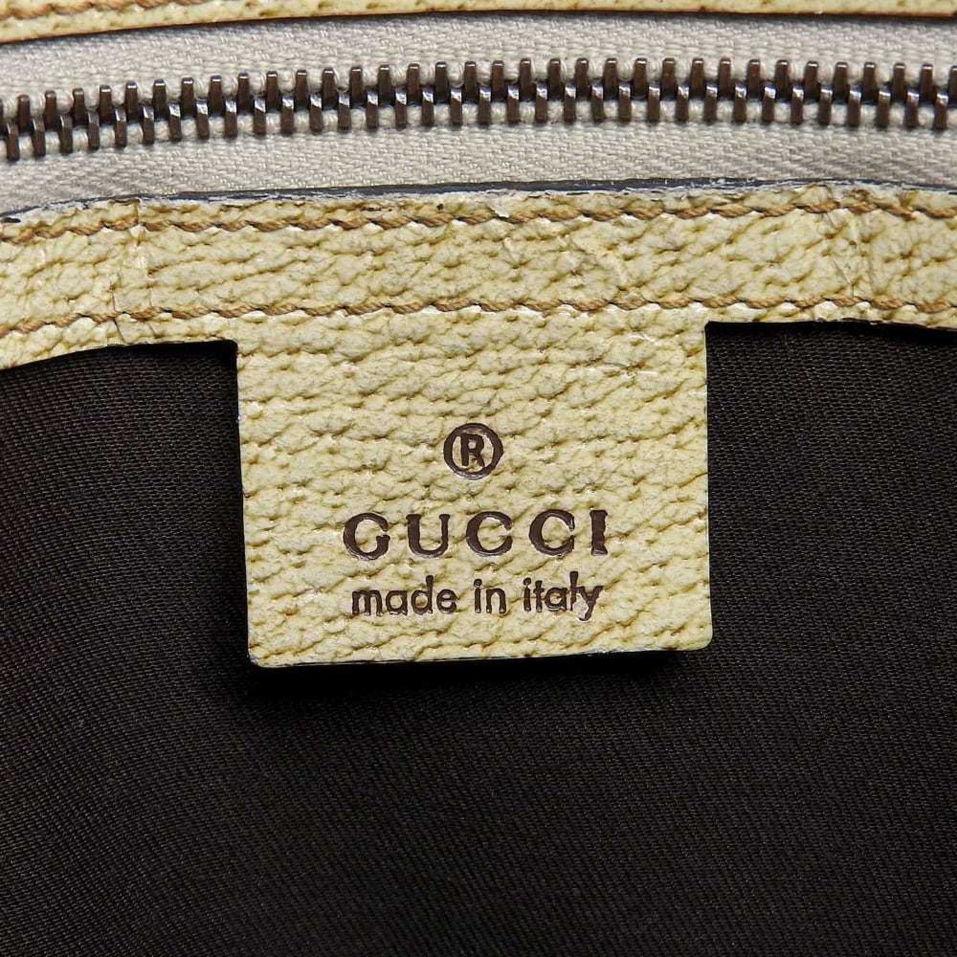 Gucci Beige Ivory Canvas Leather Handbag Tote Bag