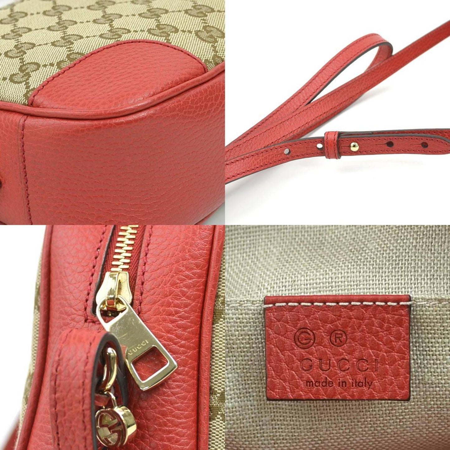 Gucci Brown Red Color Gg Canvas Leather Shoulder Bag