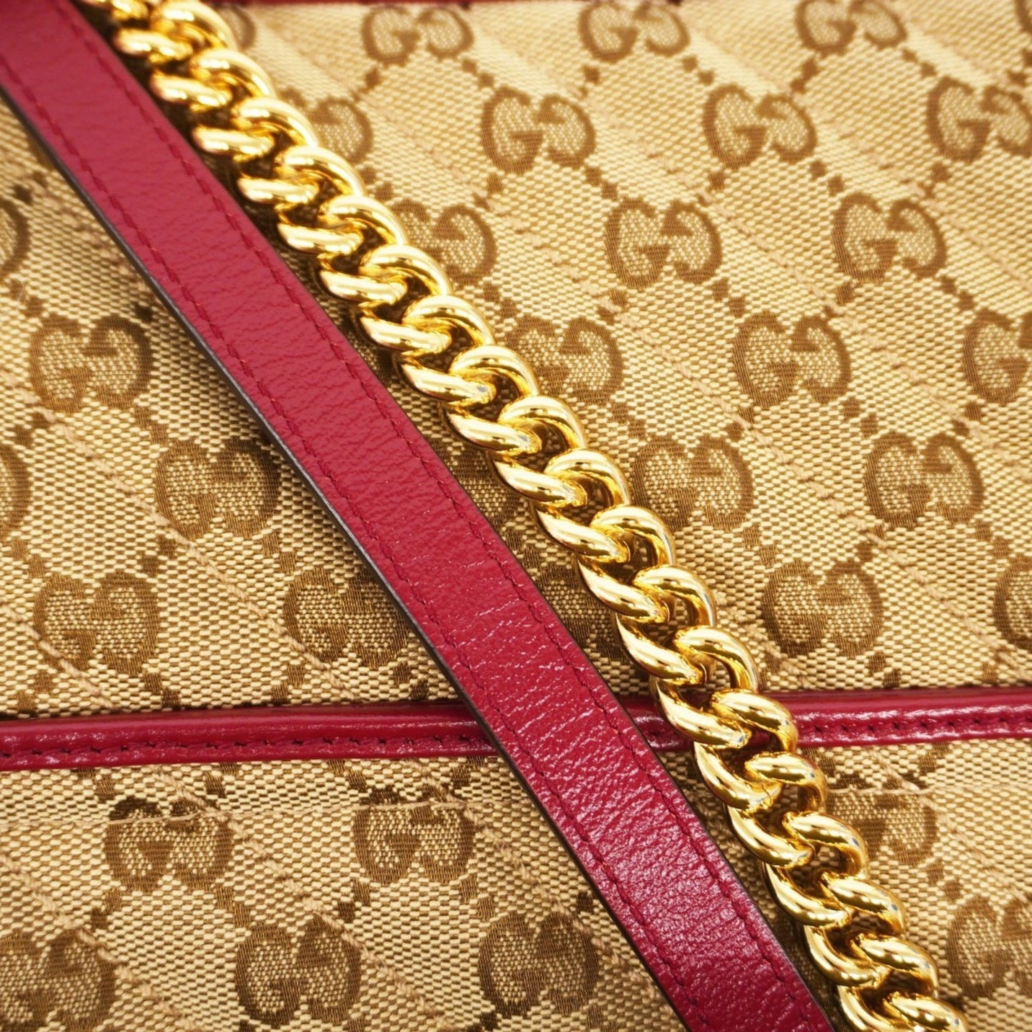 Gucci Brown Red Color Canvas Shoulder Bag
