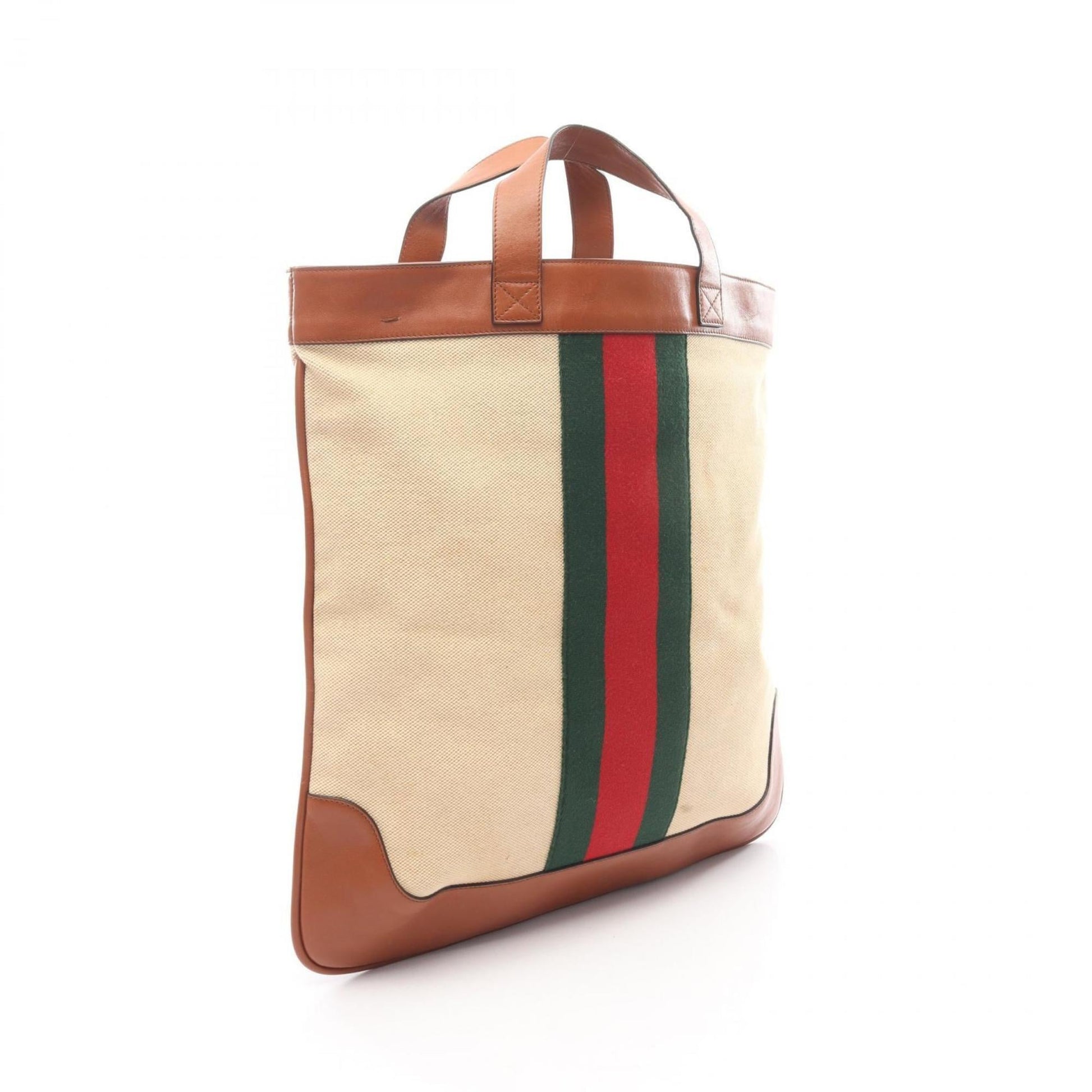 Gucci Beige Brown Canvas Leather Tote Bag