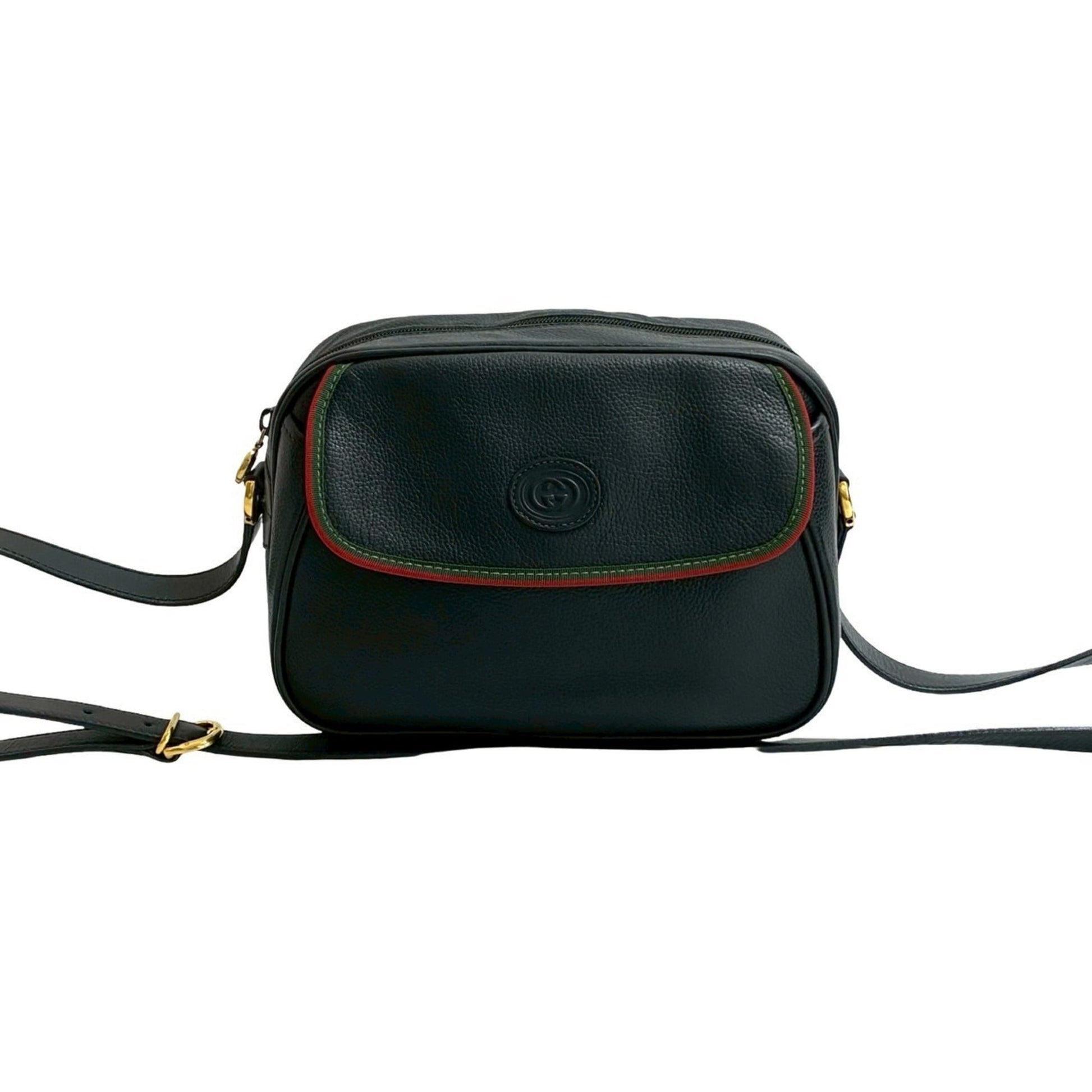 Gucci Black Green Red Color Leather Pochette Shoulder Bag