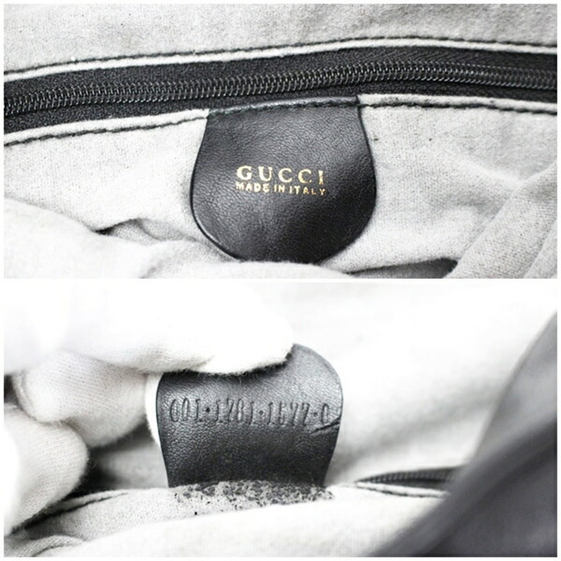 Gucci Bamboo Black Gray Leather Shoulder Bag