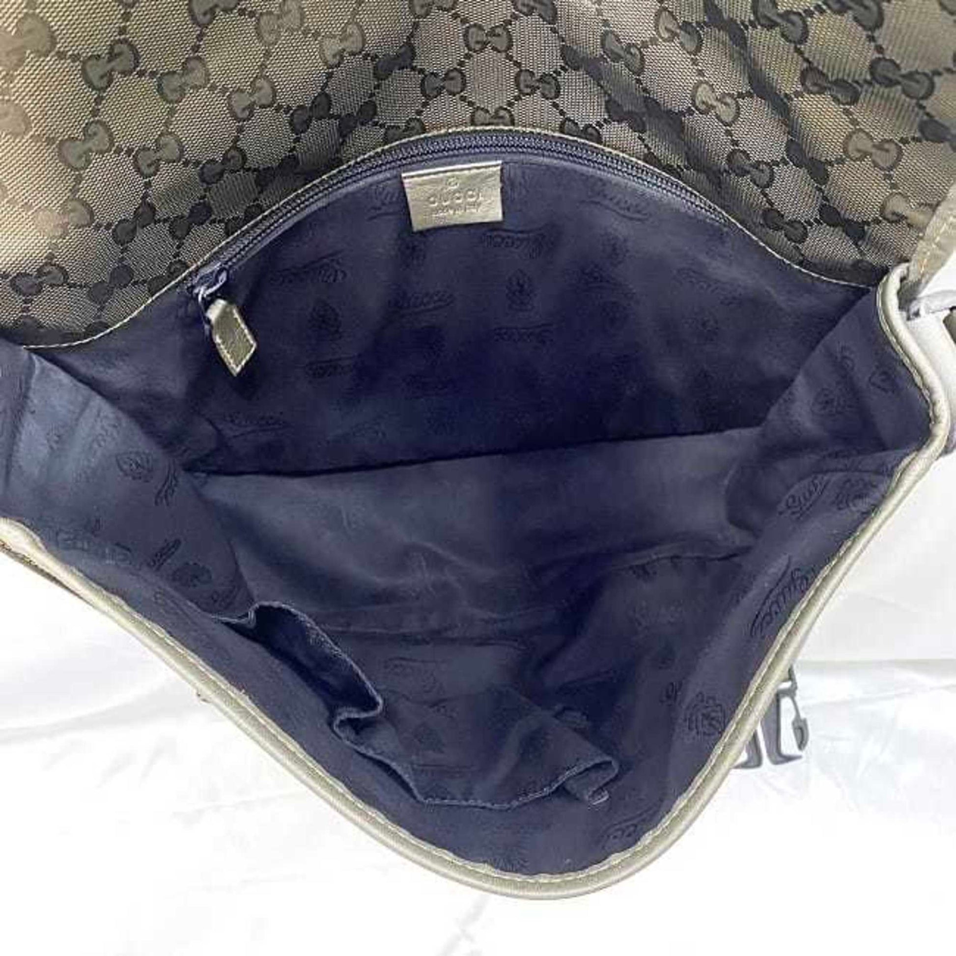 Gucci Green Khaki Coated Canvas Shoulder Bag