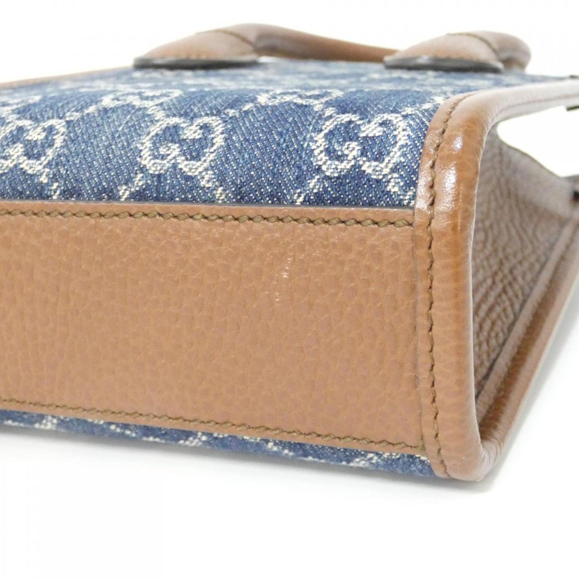 Gucci Brown Dark Blue Jacquard Leather Handbag