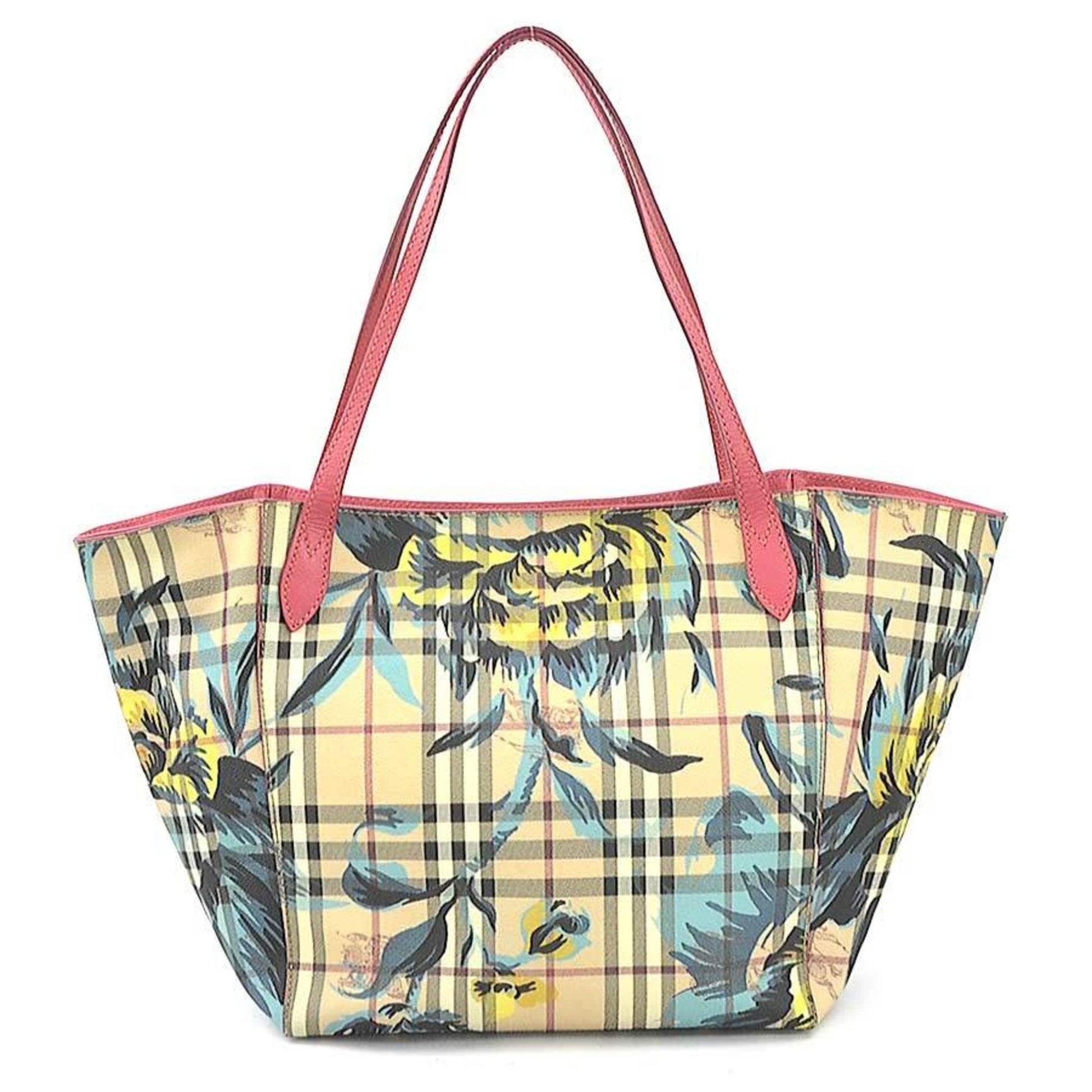 Burberry Coated Handbag Tote Bag Leather Canvas Beige