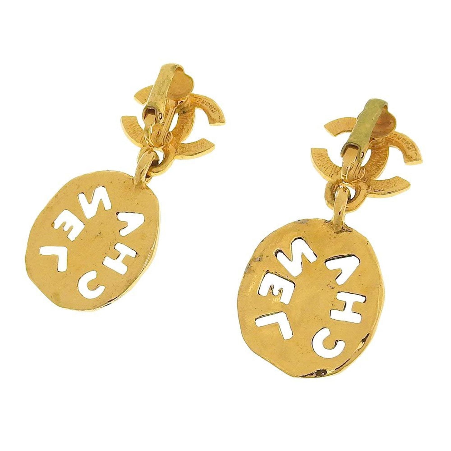 Chanel earrings here mark gold logo  