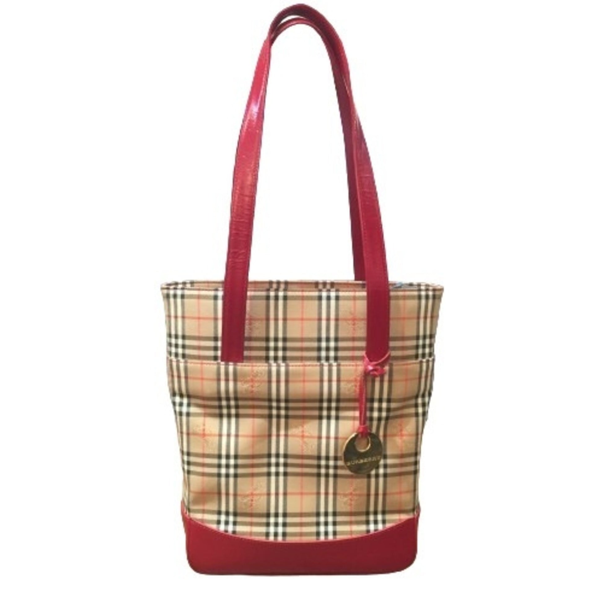 Burberry Color Tote Bag Canvas Beige Red