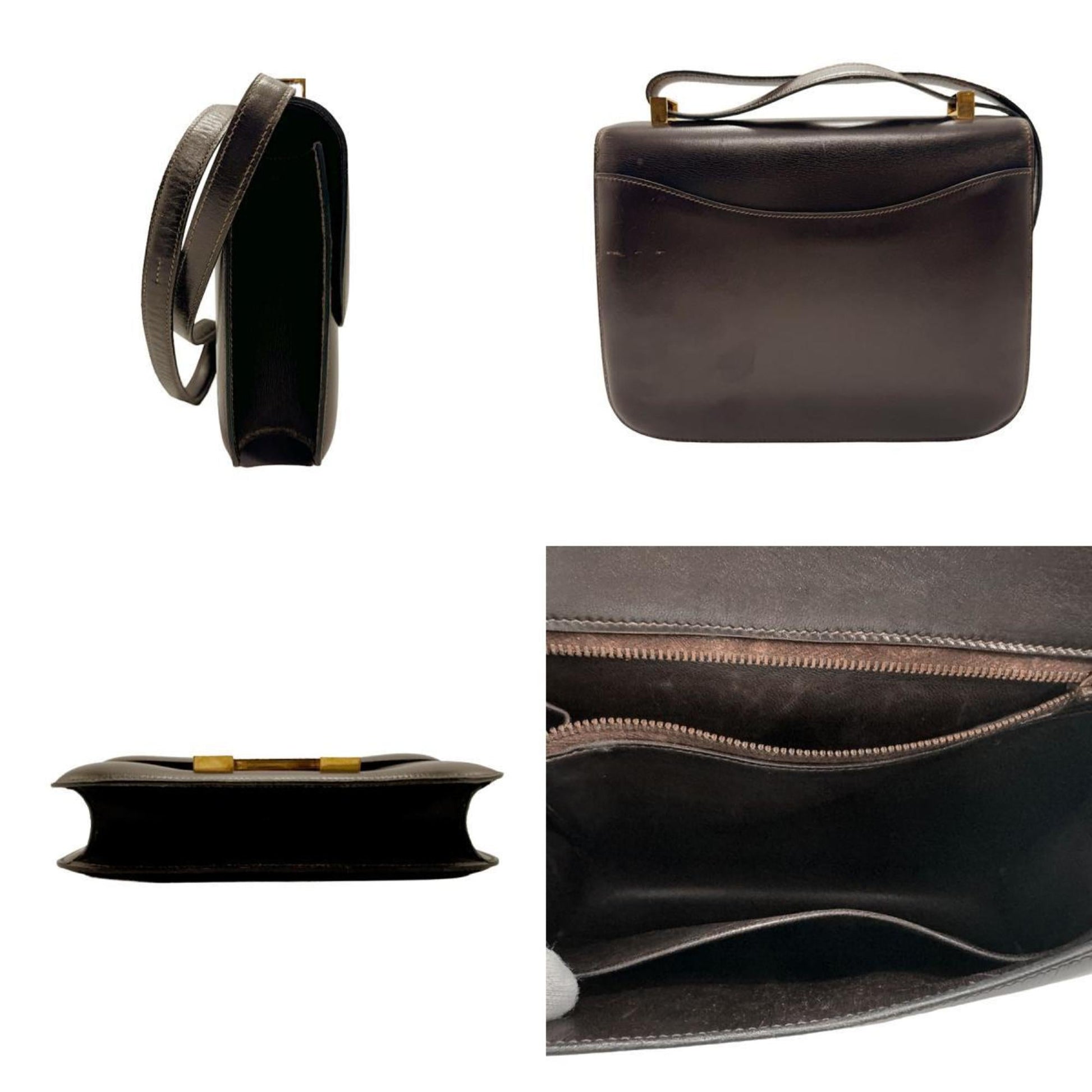 Hermes Dark Shoulder Bag Leather Brown