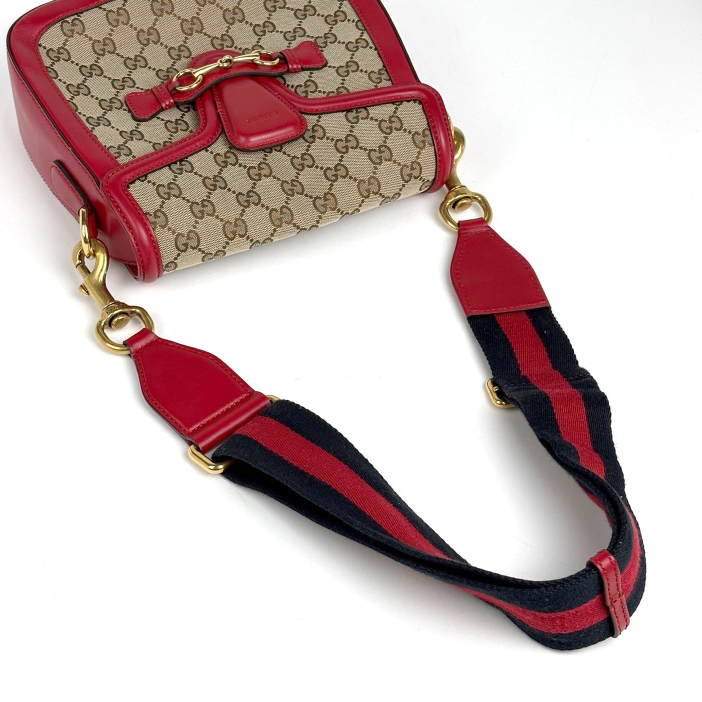 Gucci Red Brown Gg Canvas Leather Shoulder Bag