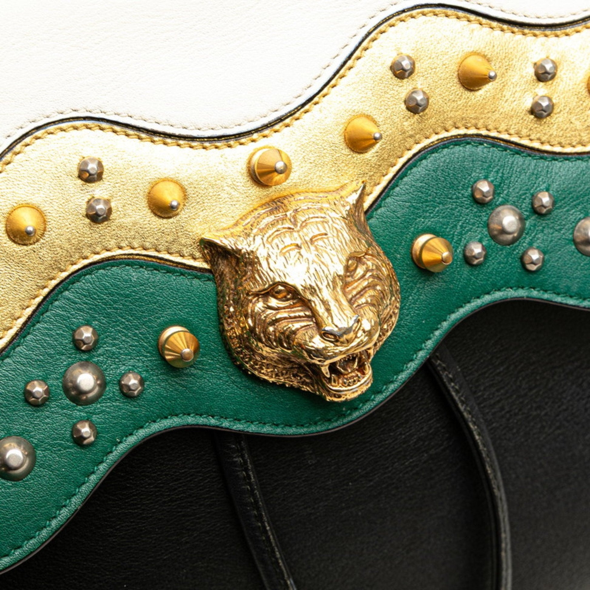 Gucci Animalier Black Green White Leather Backpack