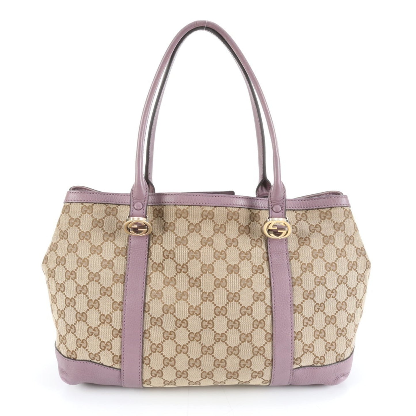 Gucci Brown Purple Leather Canvas Tote Bag