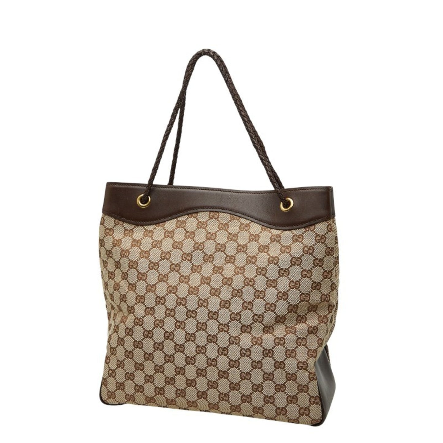 Gucci Beige Brown Canvas Leather Shoulder Bag Tote Bag