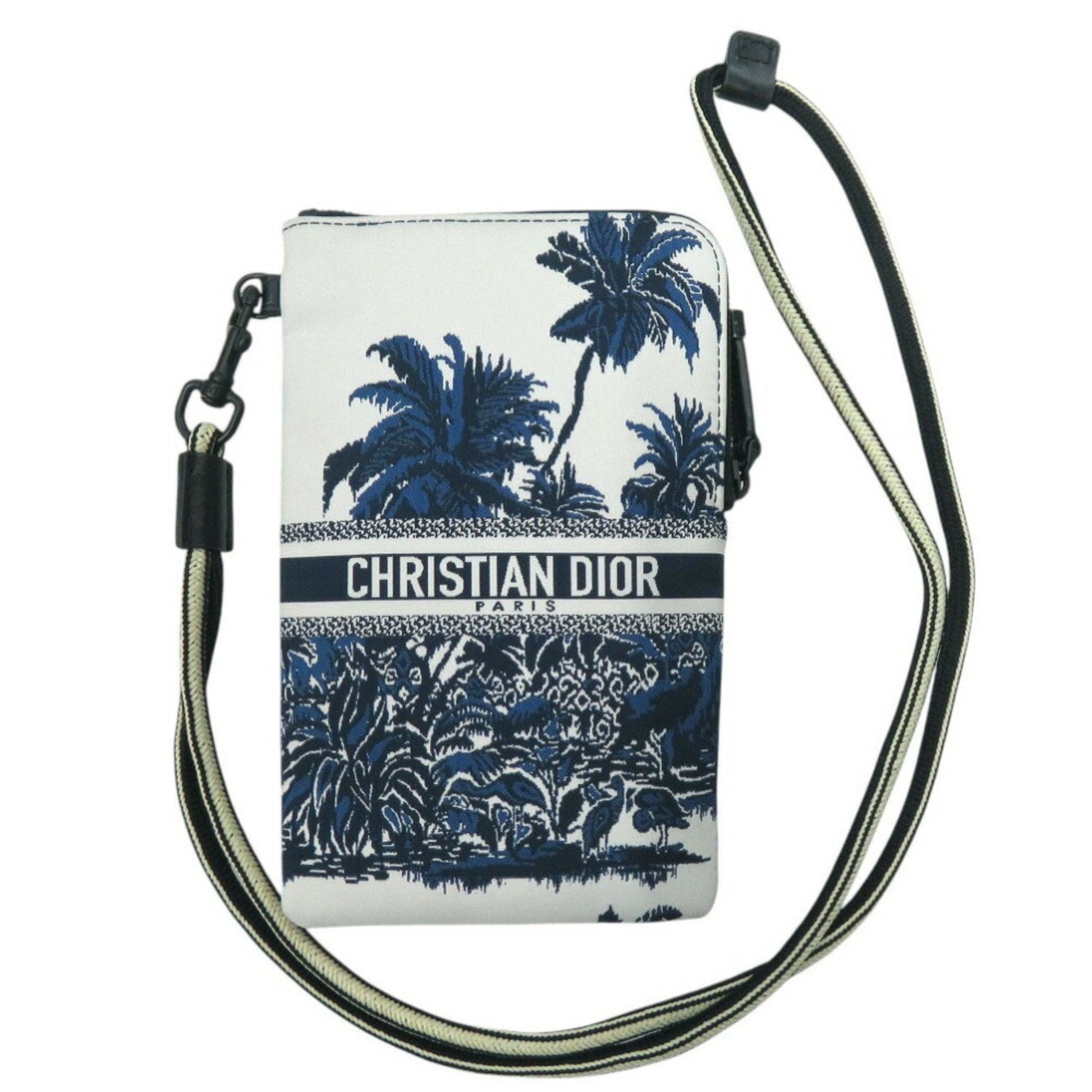 Dior Handbag Christian Fabric Shoulder Bag Nylon Blue