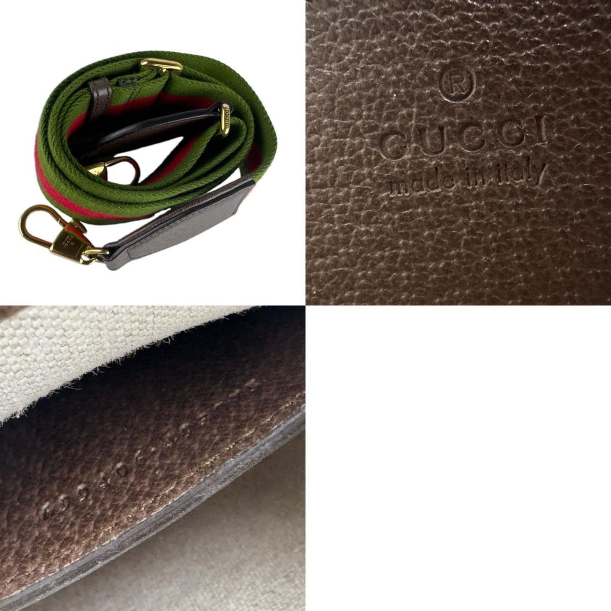 Gucci Brown Green Red Color Canvas Leather Handbag Shoulder Bag
