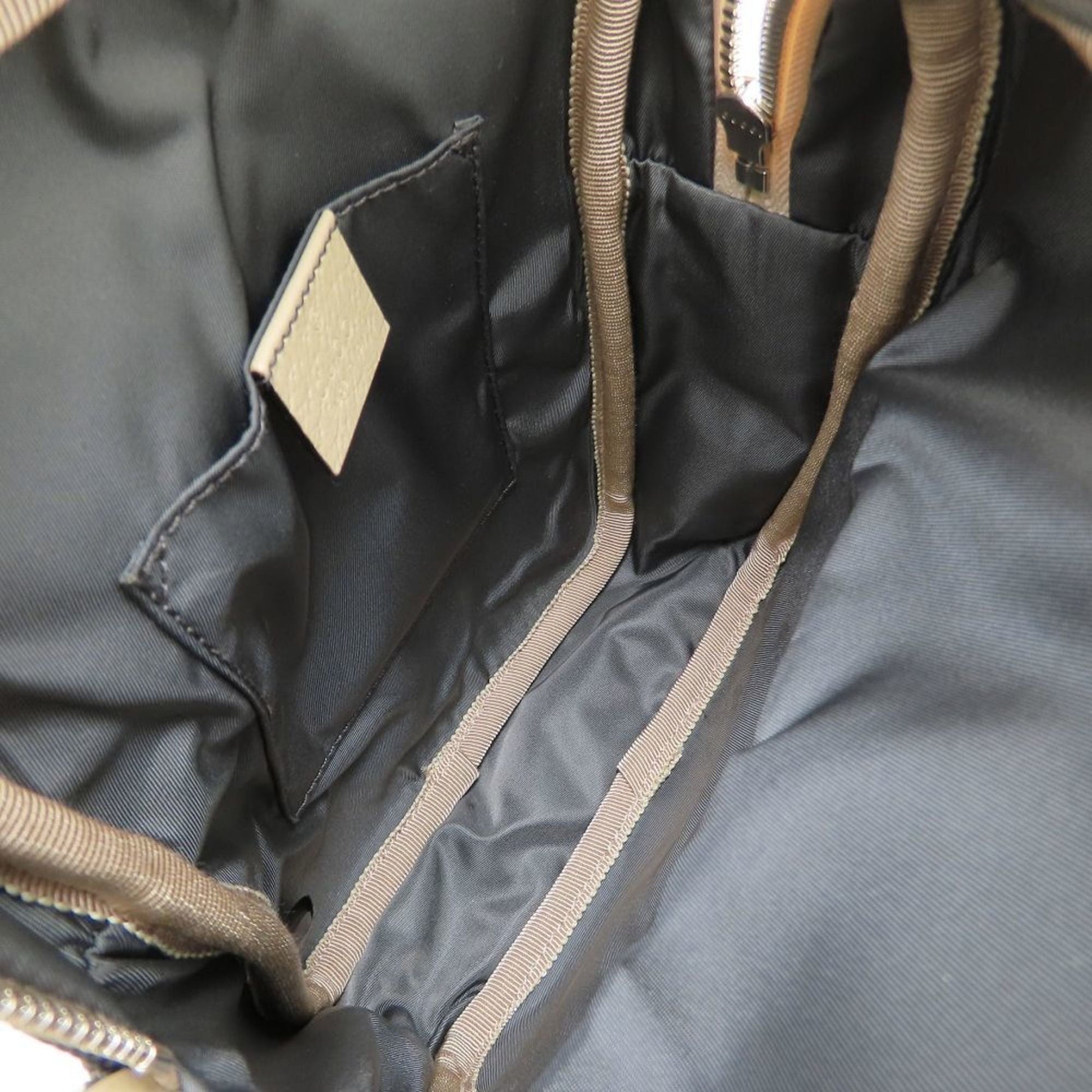 Gucci Beige Gray Nylon Leather Shoulder Bag