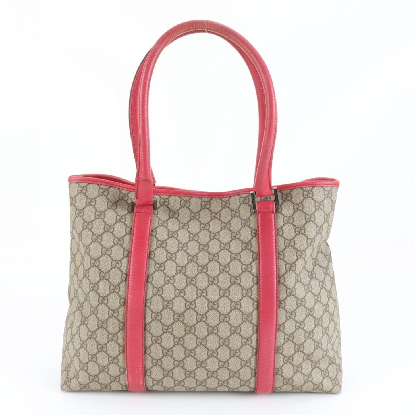 Gucci Brown Red Color Leather Coated Canvas Tote Bag