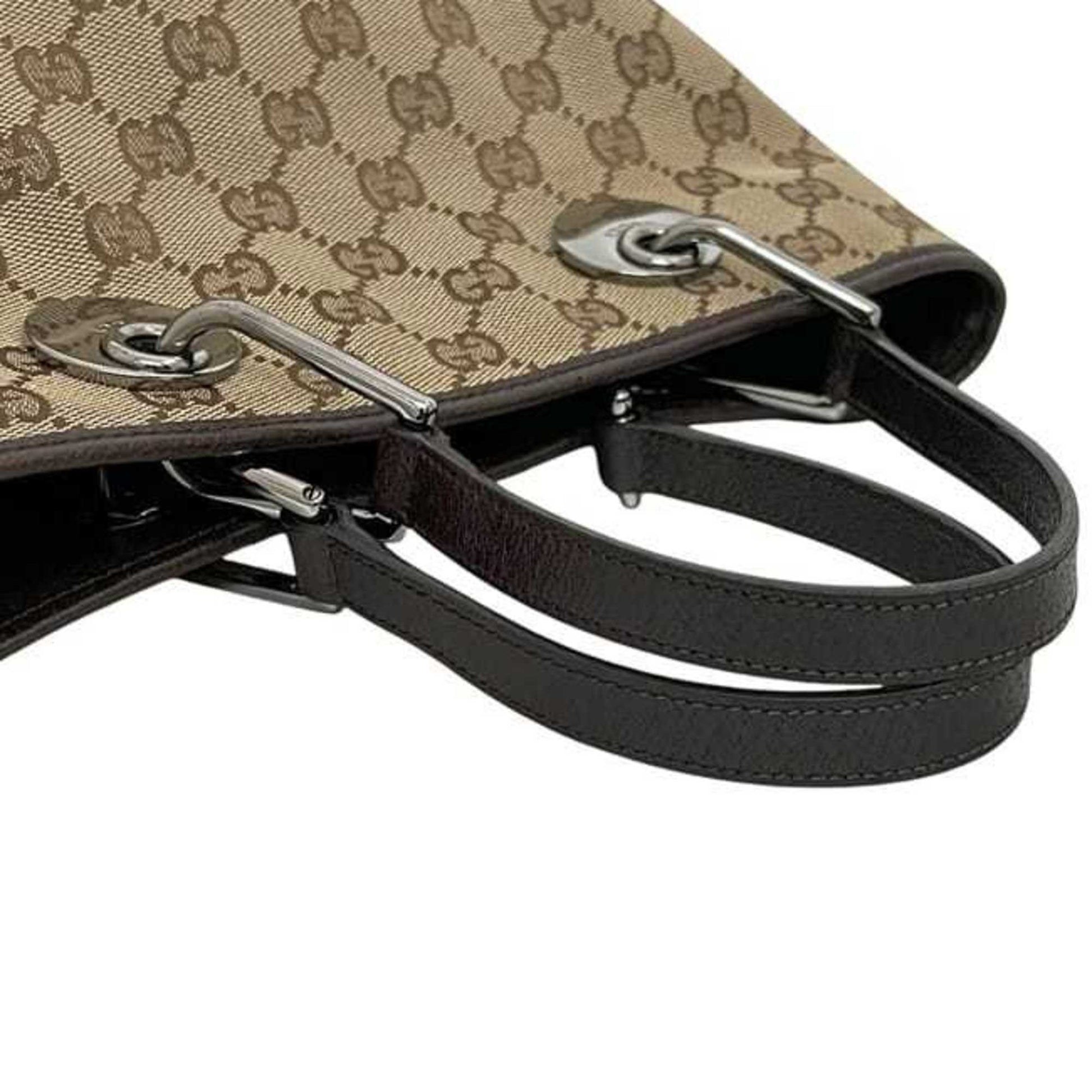 Gucci Beige Brown Canvas Leather Handbag Tote Bag
