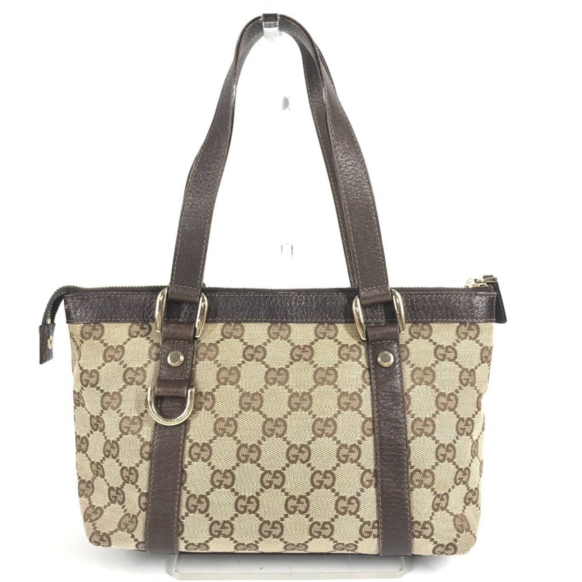 Gucci Beige Dark Brown Gg Canvas Leather Handbag Shoulder Bag Tote Bag