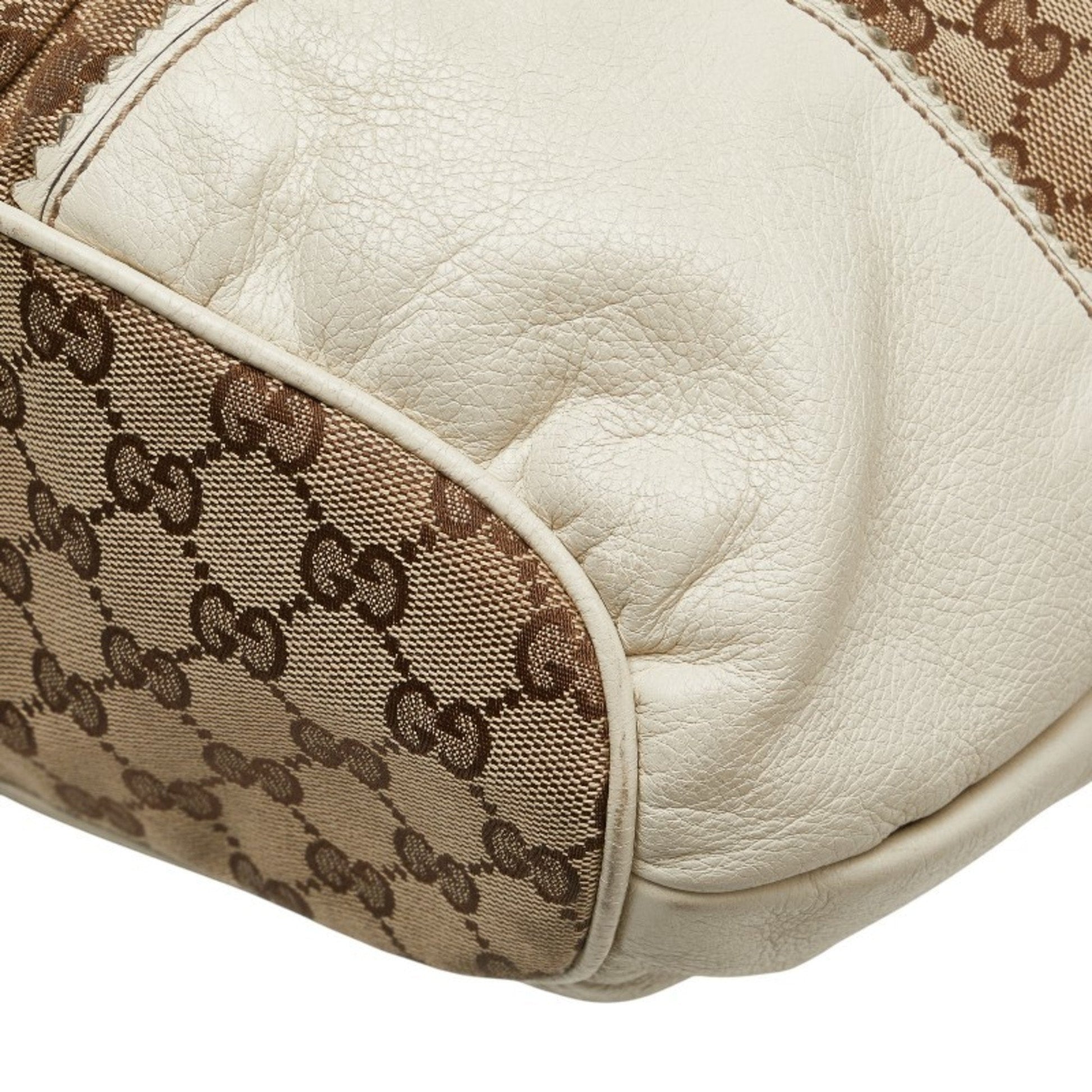 Gucci Gg Canvas Beige White Gg Canvas Leather Shoulder Bag Tote Bag