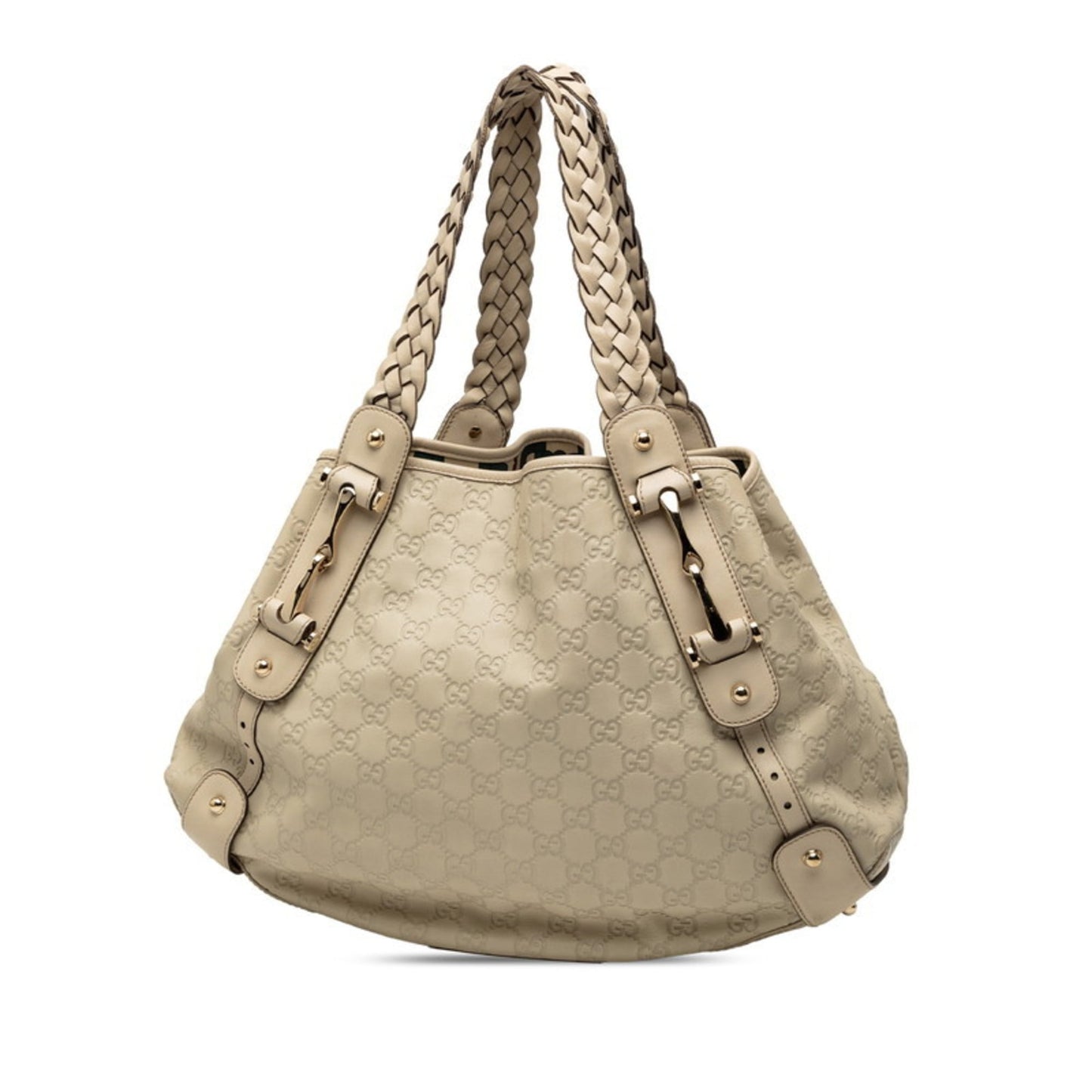 Gucci Beige Ivory Straw Leather Handbag Tote Bag