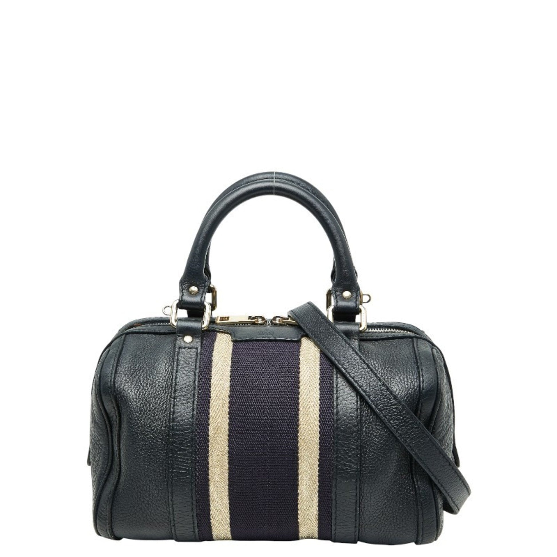 Gucci Black Multi-Color Canvas Leather Boston Bag Shoulder Bag