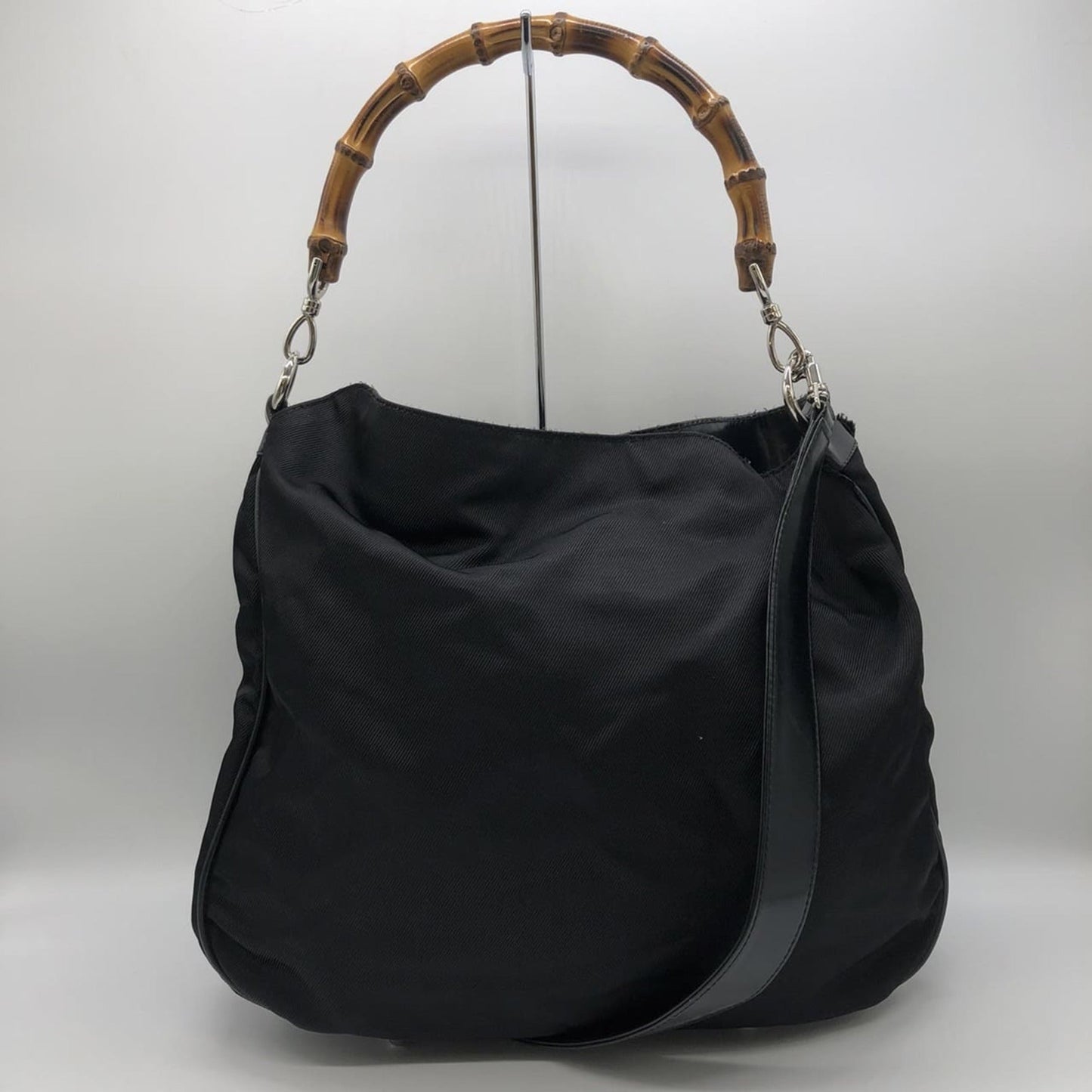 Gucci Black Bamboo Nylon Handbag Shoulder Bag