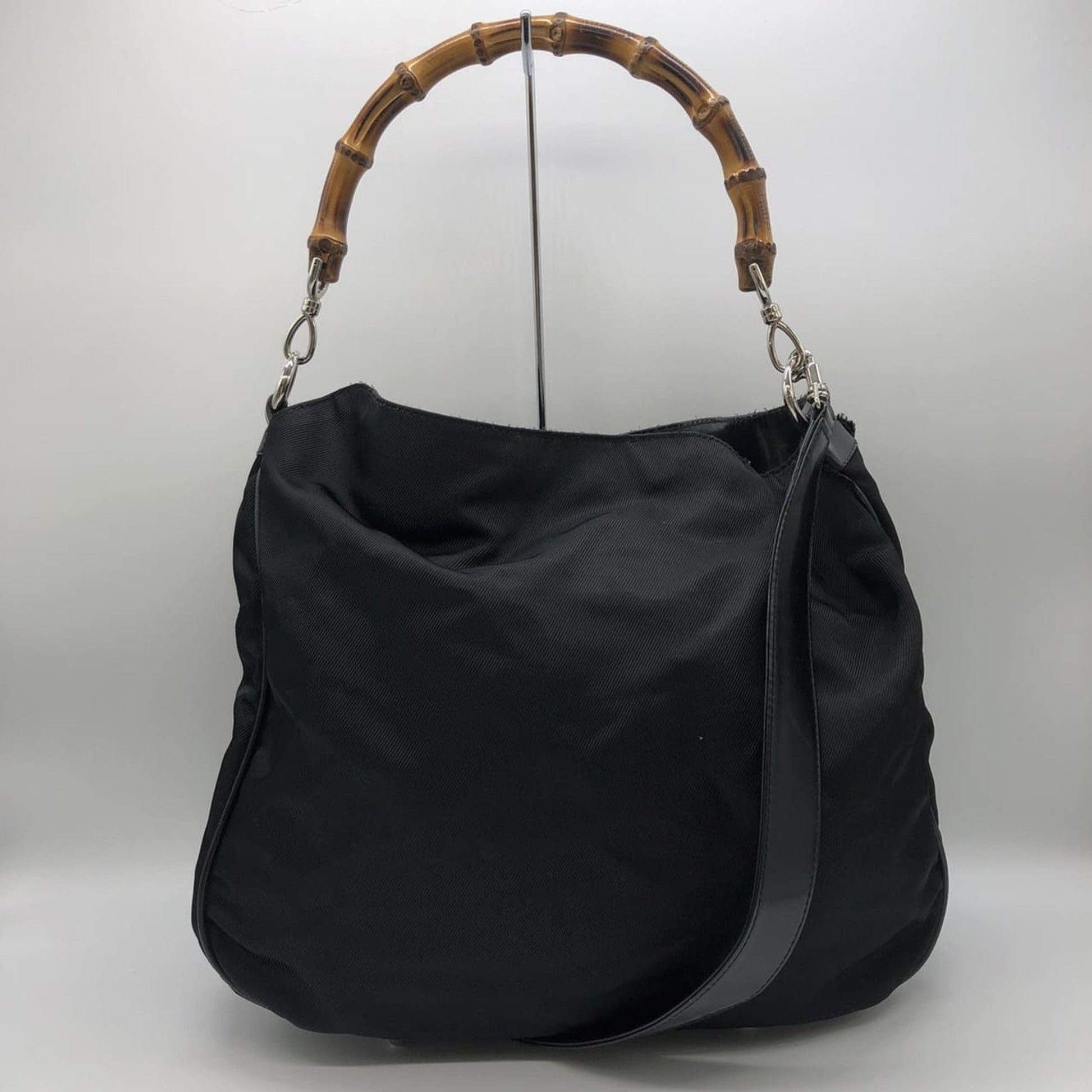 Gucci Black Bamboo Nylon Handbag Shoulder Bag