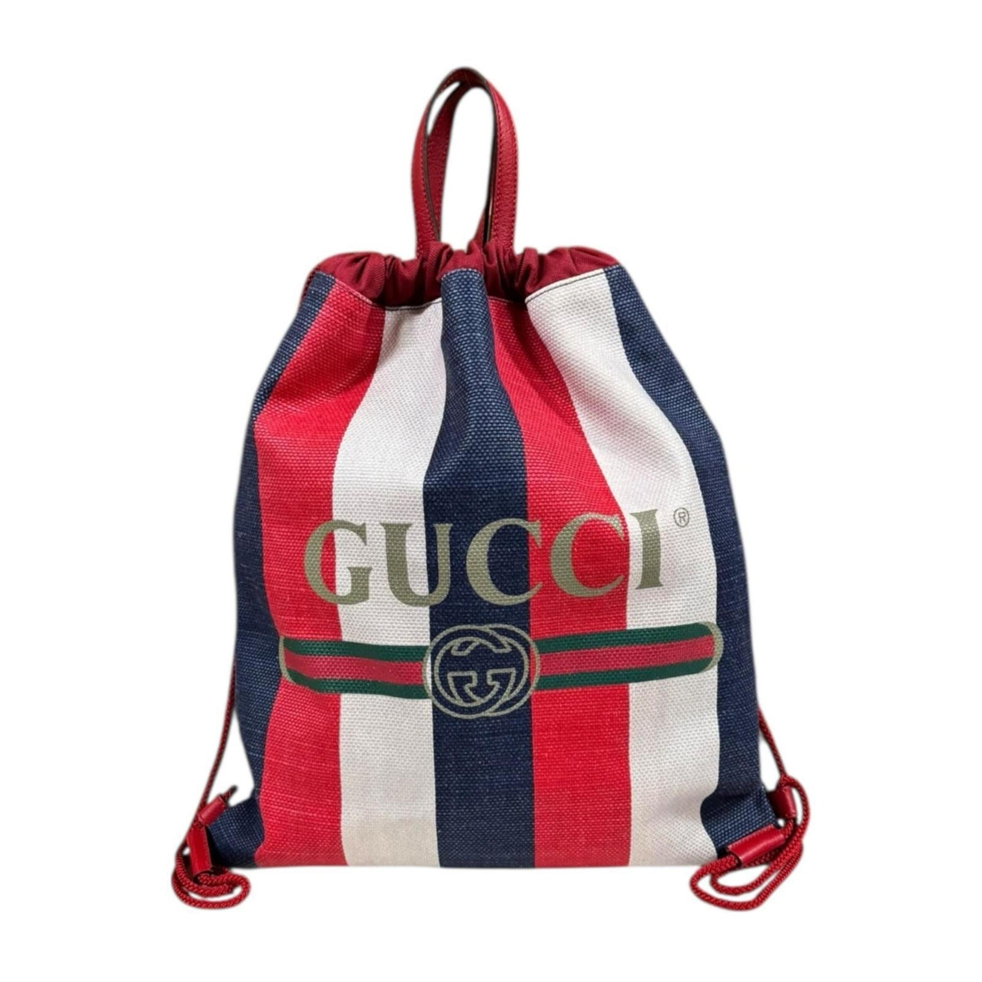 Gucci Blue Red Color White Canvas Leather Backpack