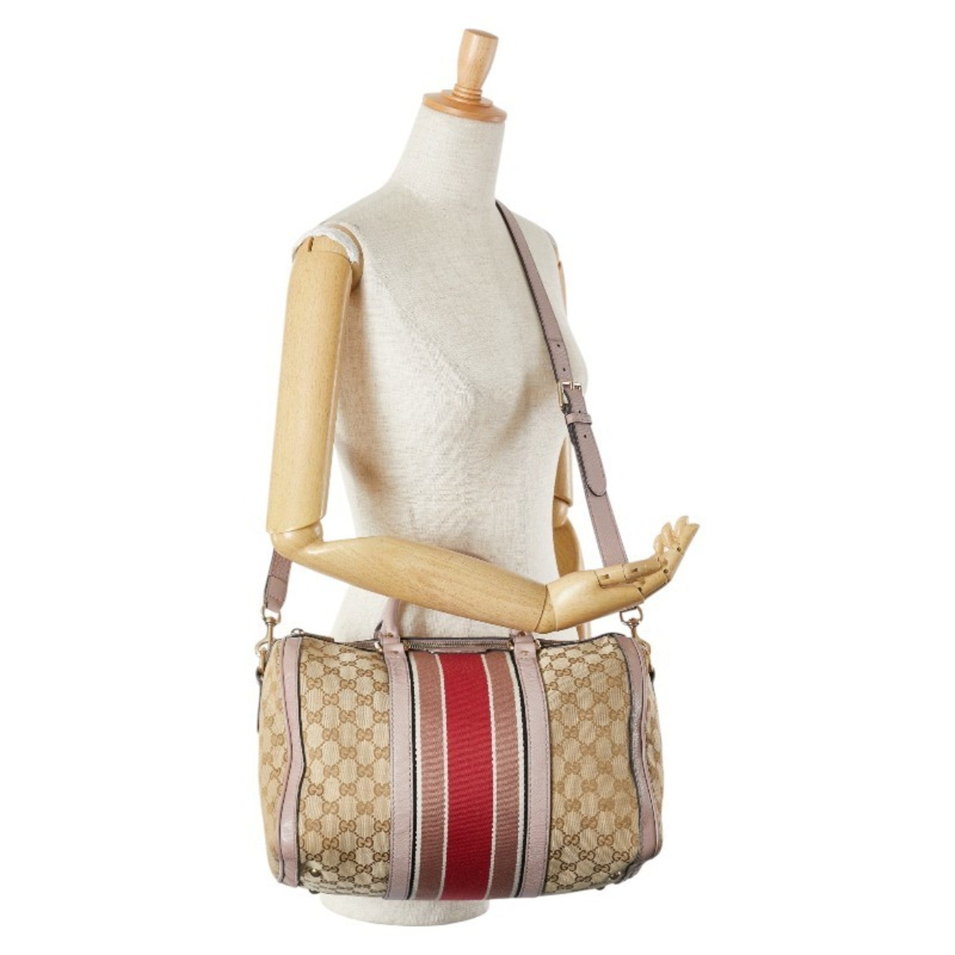 Gucci Beige Pink Canvas Leather Handbag Shoulder Bag